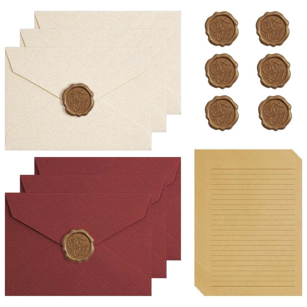 Kit per Scrivere Lettere Antiche 22 Pezzi, Buste Vintage, Carta da Lettere, Sigilli di Cera, Rosso + Bianco