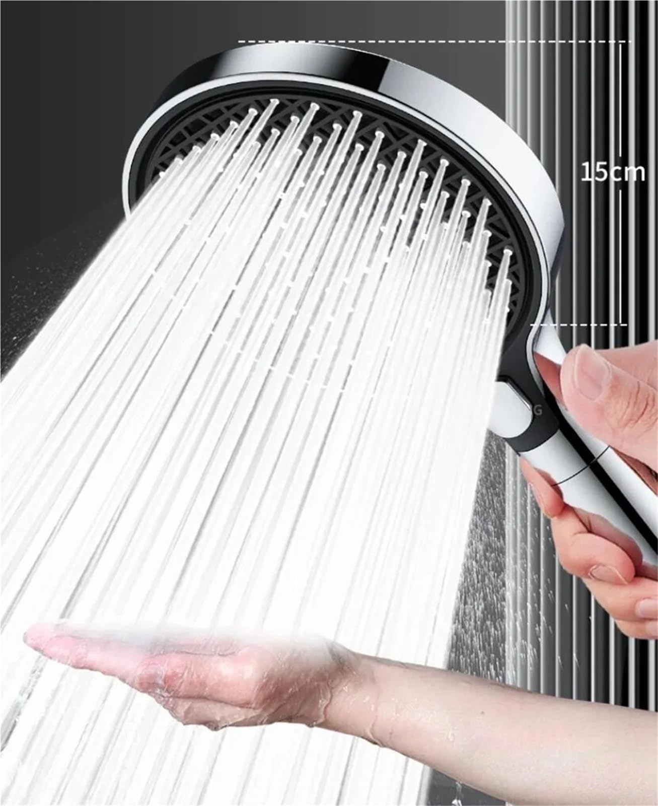Alcachofa de ducha de alta presión de 150 mm, 3 modos de rociador de filtro de ahorro de agua con soporte plateado, accesorios de baño perfectos para una experiencia de ducha lujosa