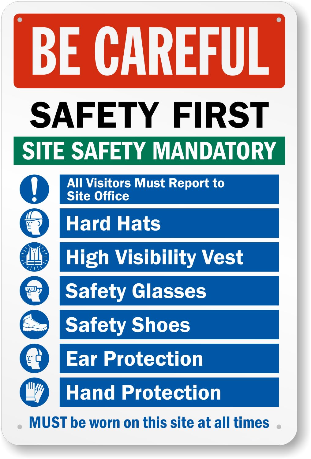 Construction Site Comprehensive Safety Prompt Sign, Worksite Standard Safety Reminder Metal Sign 12x8 Inch