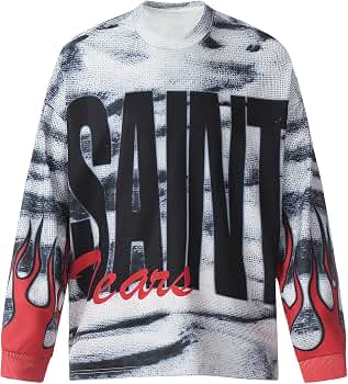 Saint Vintage Long Sleeve Crewneck Graphic Tee Casual Streetwear