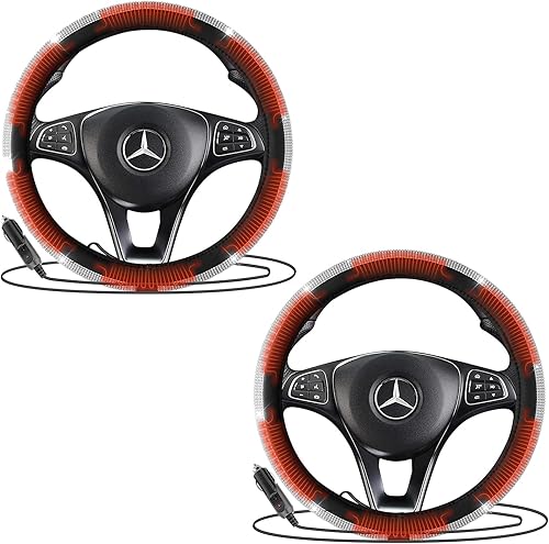 Zone Tech Car Steering Wheel Bling 12V Heated Cover -2 Pack Classic Black and White Diamonds Rhinestone Premium Quality Ultra Comfortable Leather