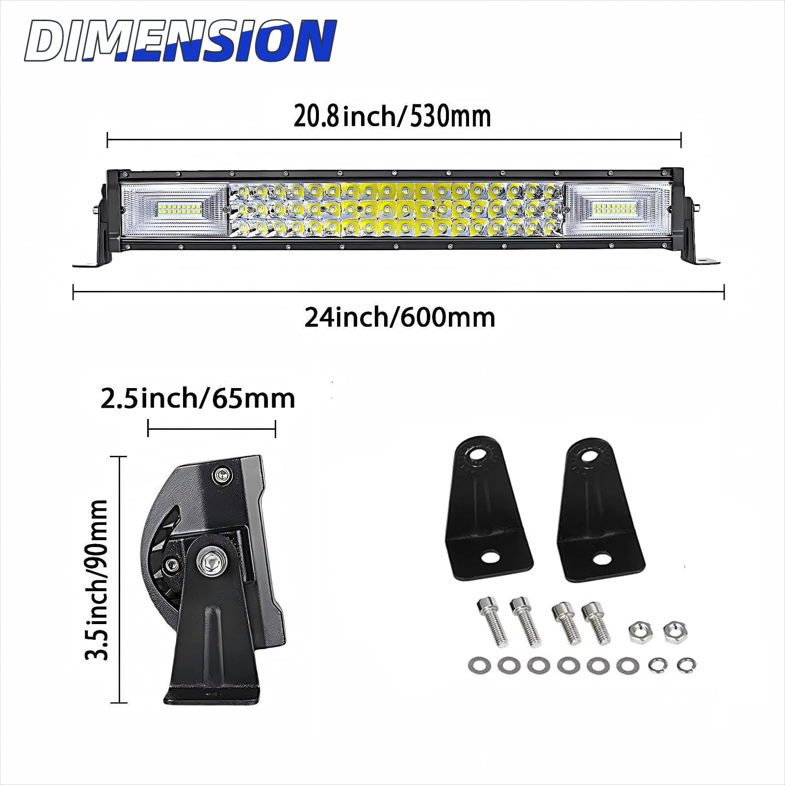 Reflektor roboczy LED, 22", 270 W, belka świetlna, reflektor z wiązką przewodów, trzy rzędy LED, dodatkowy reflektor do traktora, samochodu, 4 x 4, SUV (22", 270 W)