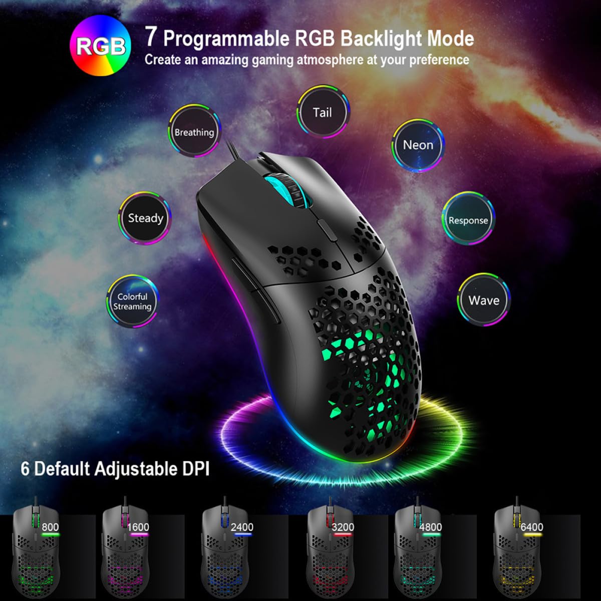 Hemobllo Mouse Rgb Tasti Illuminazione Programmabile Design Ergonomico Dpi Regolabile Fino Per Uso Professionale