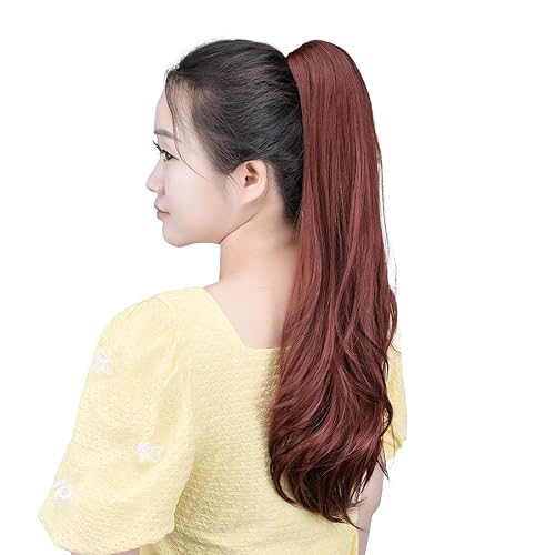 Miniatura 4 de HSPCYGG Extensión de cola de caballo de color burdeos, clip sintético, colas de caballo de 22 pulgadas, rectas, 5.5 onzas, postizos falsos para