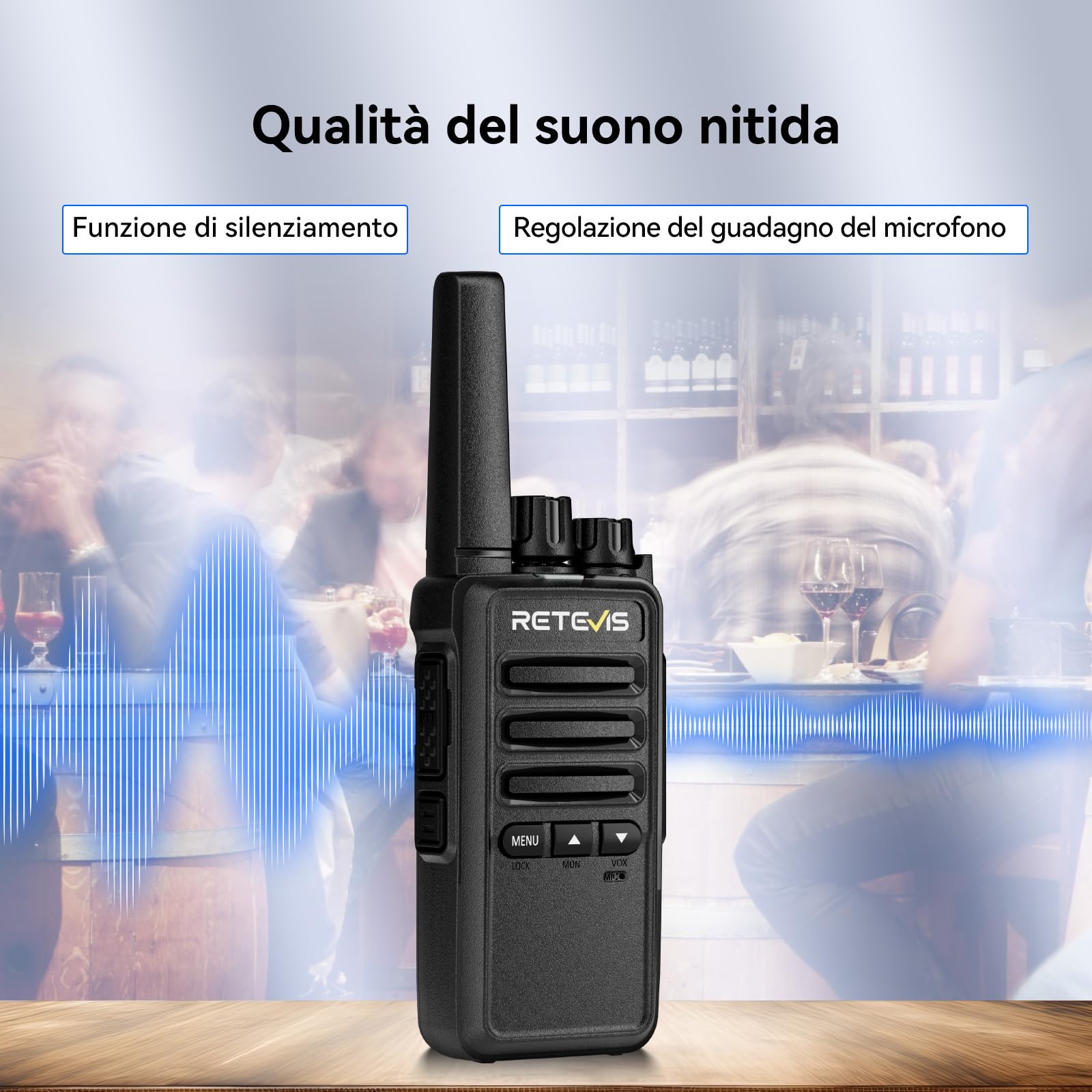 Retevis RT668B Walkie Talkie PMR446 6 Pezzi Nero con Caricatore a 6 Vie e Auricolare