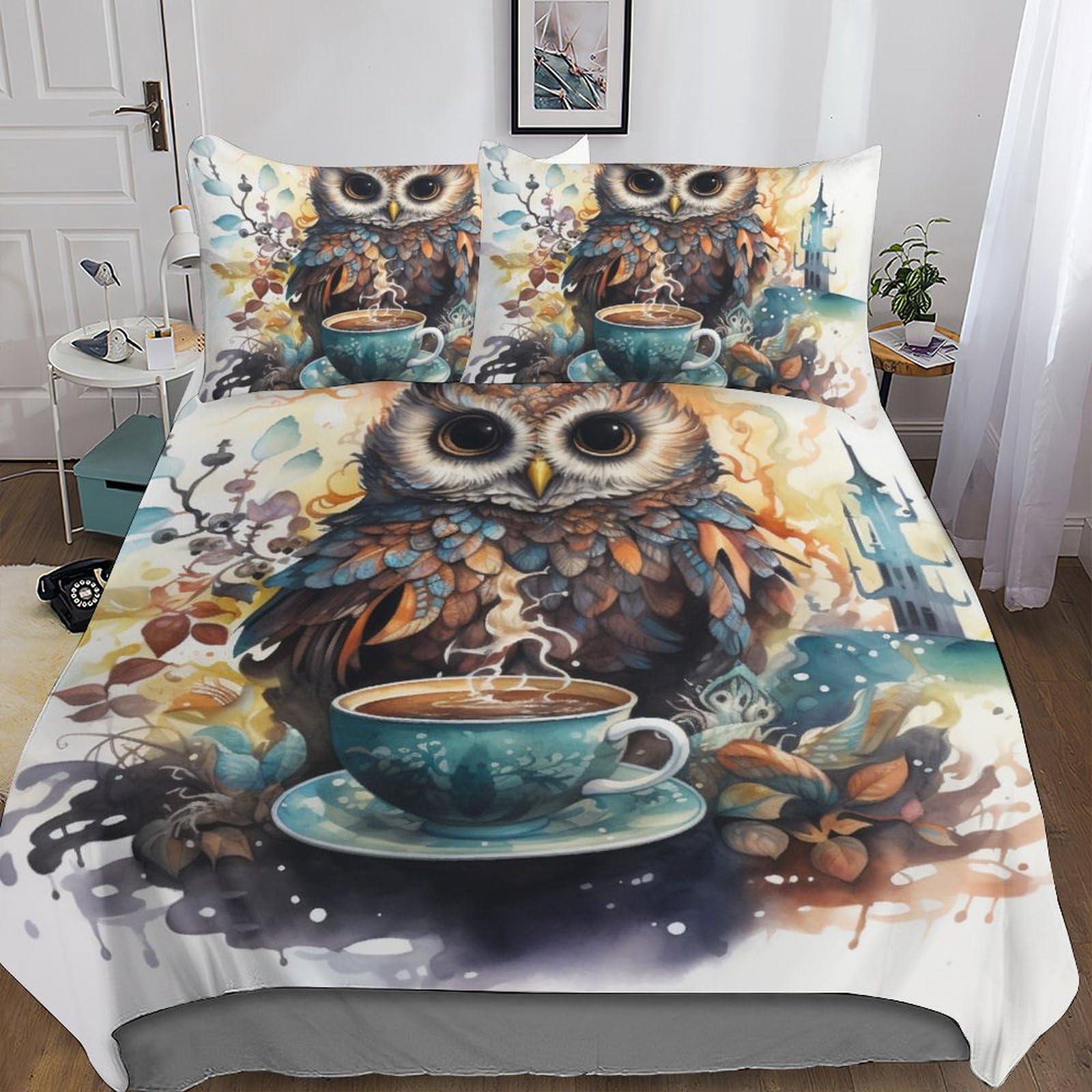Housse de couette owl art pour chambre d'adolescent motif animalier sauvage nature 3D