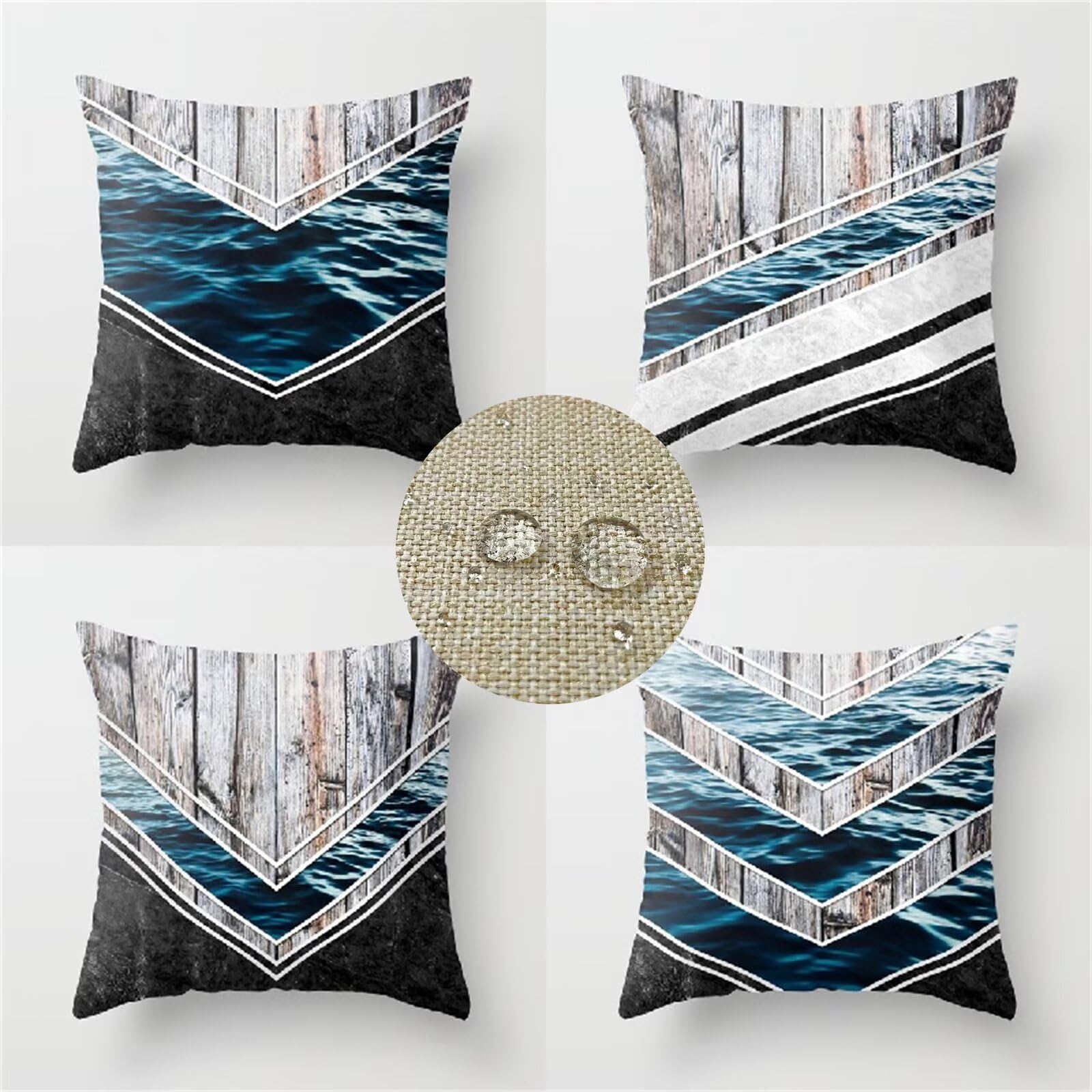 Housse de Coussin Imperméable 30x30 Lin Canapé Extérieur Déco Mer