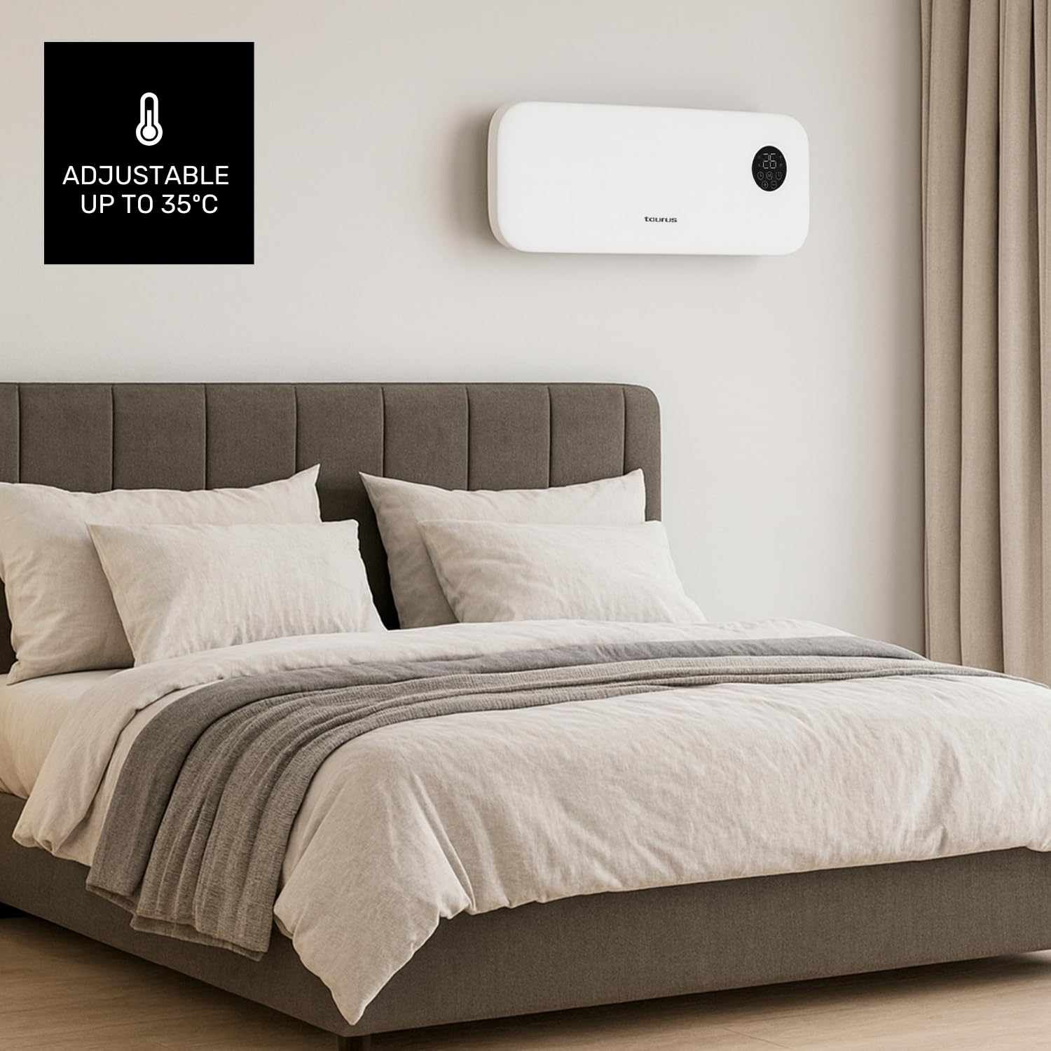 Taurus – Calefactor de Pared RCMB 22 | 2000W | 3 modos | 2 Niveles Temp | Display digital | Control remoto | Protección Sobrecalentamiento | Temporizador 9h | Para estancias de 20 m²