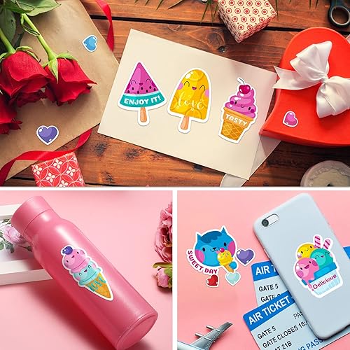 Miniatura 6 de JUESMOS Calcomanías de San Valentín para niños 408 calcomanías de helado de amor para adolescentes y niñas decoraciones de fiesta para el día de San