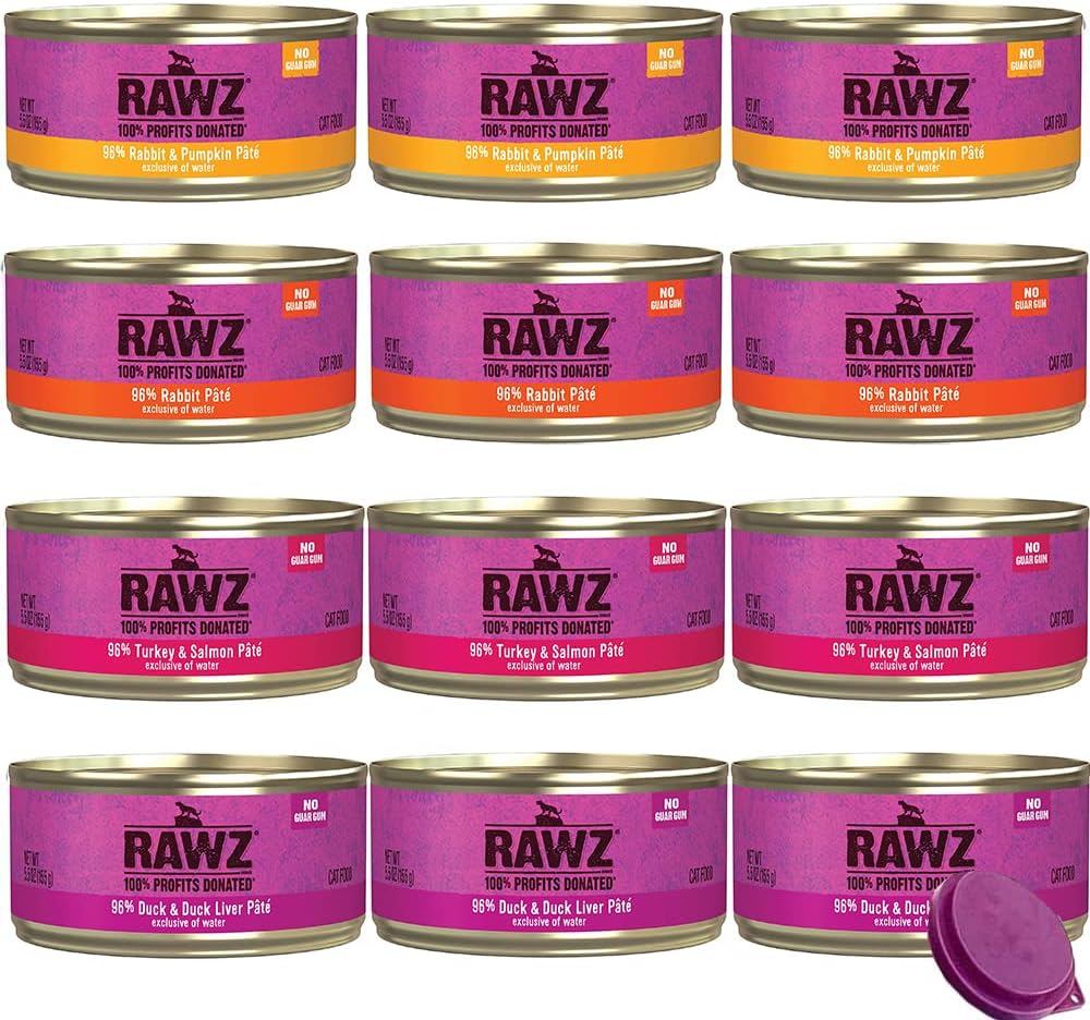Natural Premium Canned Cat Wet Food Pate-12 Pack - 4 Flavors - (Turkey & Salmon, Duck & Duck Liver, Rabbit, Rabbit & Pumpkin) (5.5oz Cans, Lids),