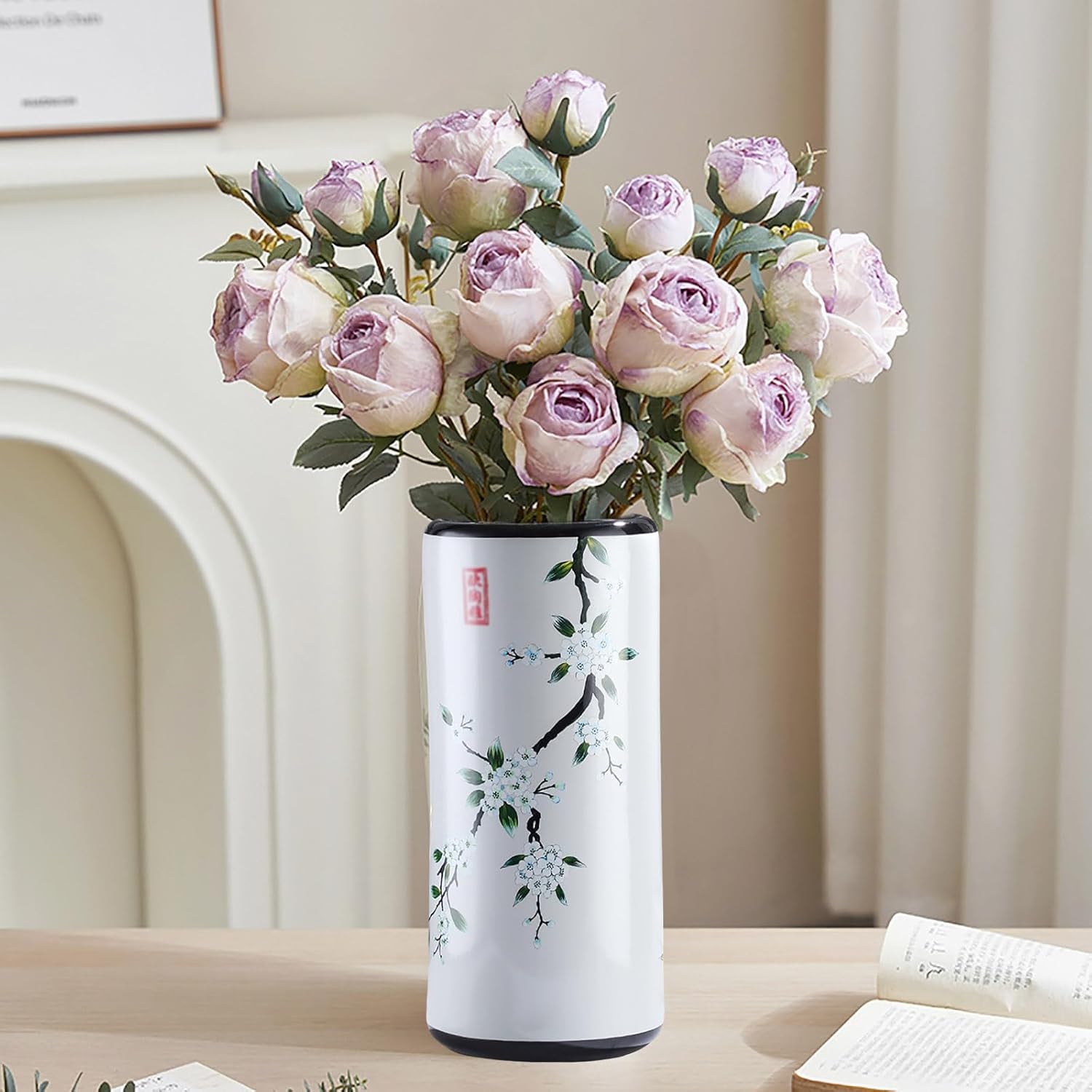 Ceramic Umbrella Stand Living Room Floor-Standing Freestanding Cane Chinese Umbrella Stand Multifunctional Painted Porcelain Vintage Ceramics Flower Vases for Home Office Entrance Indoor(D)