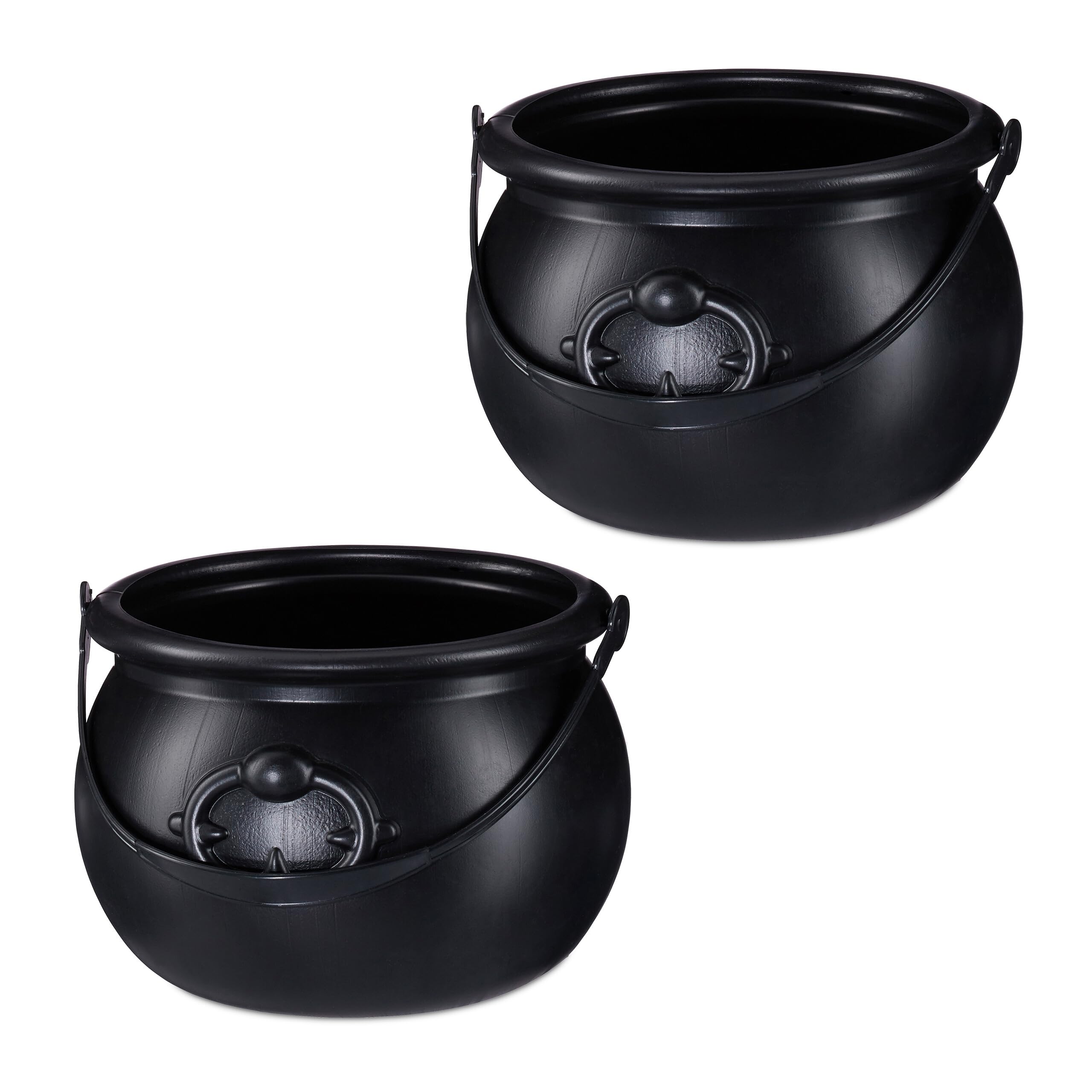 Relaxdays Calderone da Strega, Set da 2 Pentoloni Magici per Caramelle, Costume Halloween, Plastica, HxD: 13x19 cm, Nero