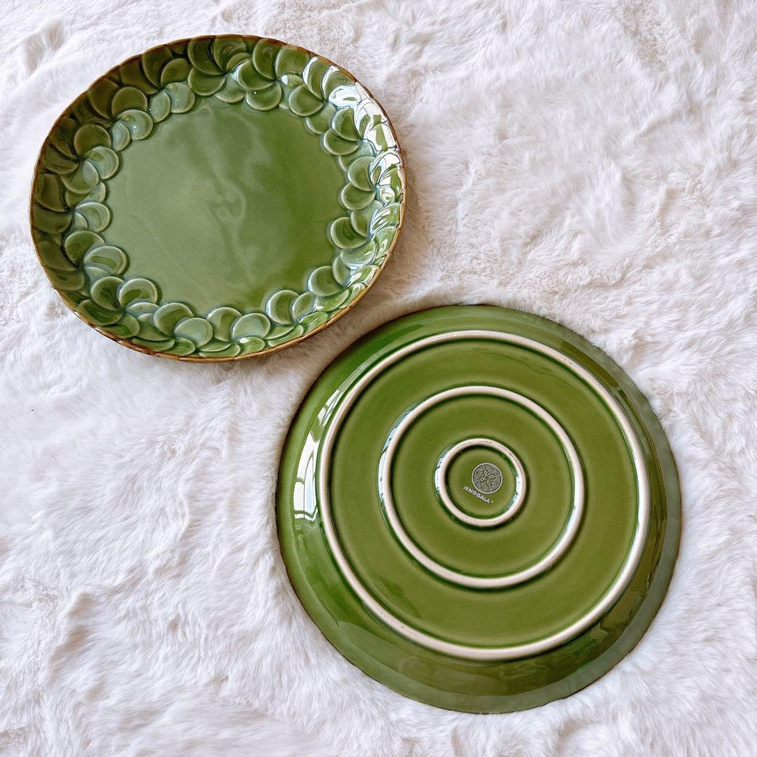 Amazon.co.jp: JENGGALA 食器 丸型 フランジパニ 2枚セット グリーン
