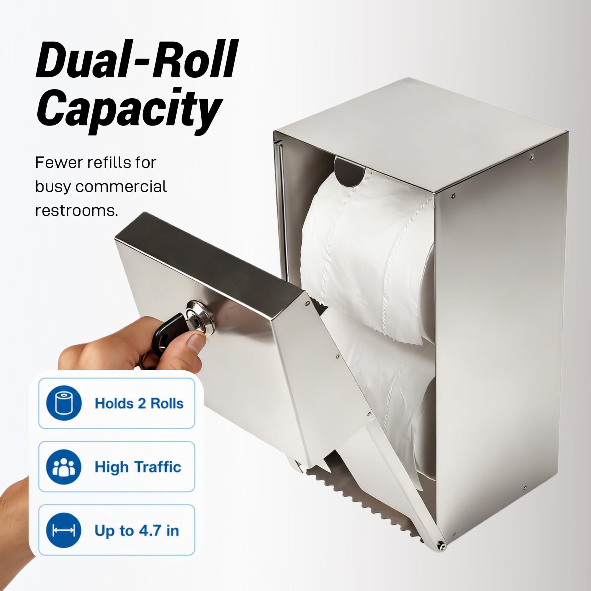 Dispensador comercial de papel higiénico de doble rollo, dispensador de pañuelos de acero inoxidable resistente con cerradura, dispensador automático de toallas de papel sin contacto con estante para