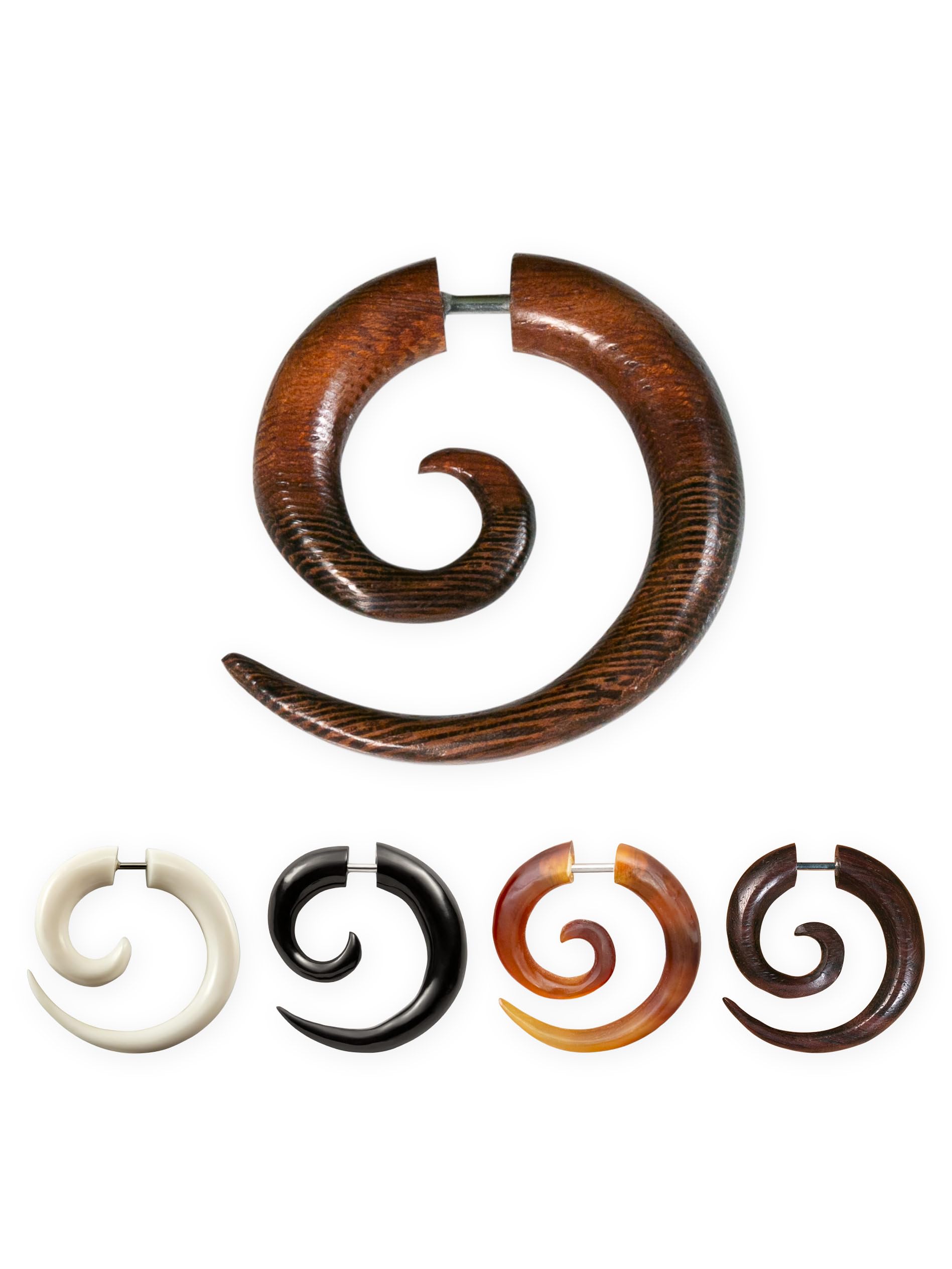 Fly Style 1 Paar Fake Piercing Spirale - Ohrring aus Horn, Knochen oder Holz mit Schraubverschluss
