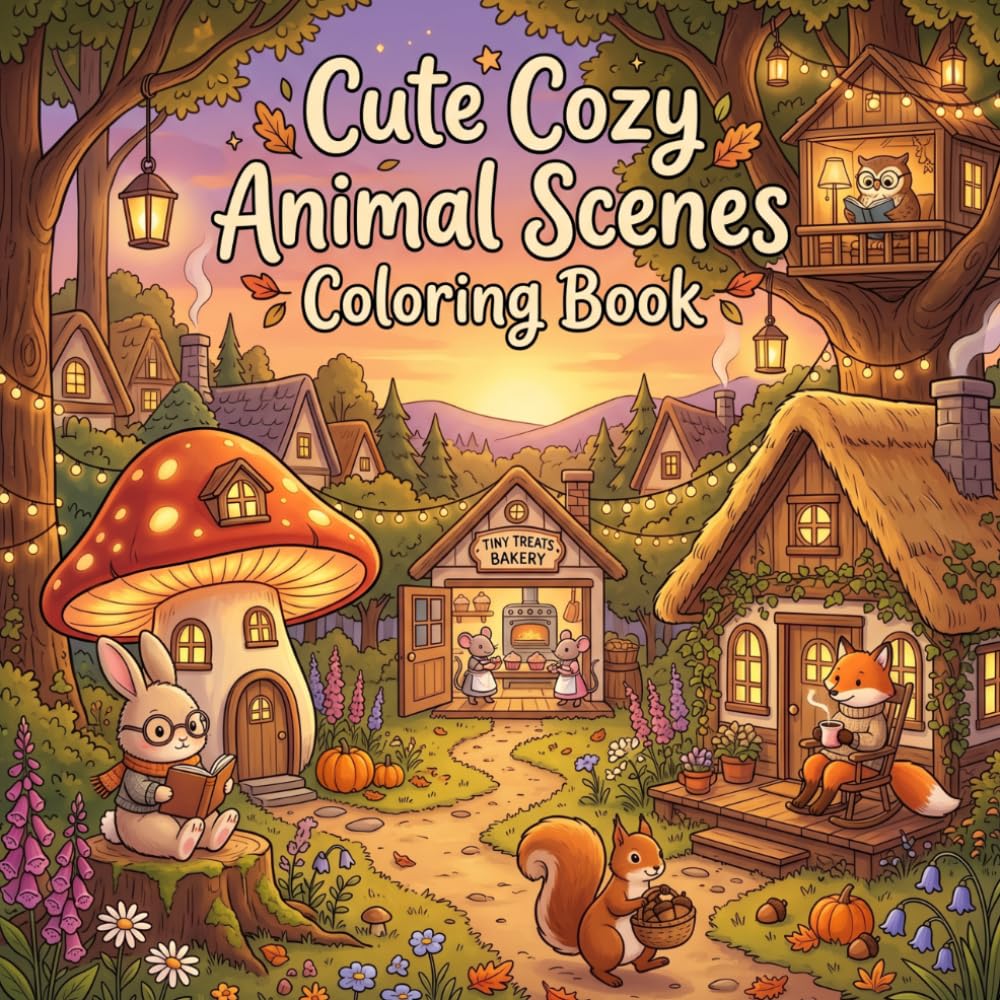 Cute Cozy Animal Scenes Coloring Book