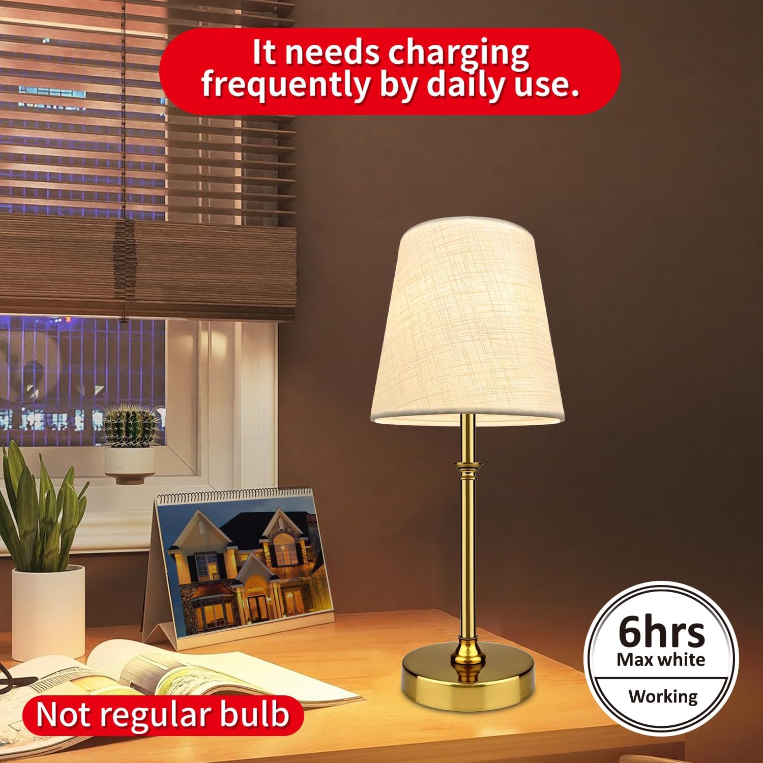 BLUEYE Rechargeable Table Lamps,Remote Control,5200mAh,2700K-6000K,No Flicker,Replaceable Bulb,450Lumens,40W Equivalent,Detachable Charging,3 Timers,White Shade,Cordless for Restaurant,1Pack,Black