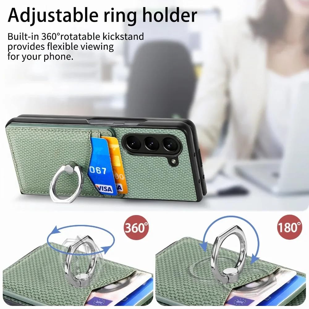 Funda de Piel sintética para Samsung Galaxy Z Fold 6, 5, 4, 3, 2, 5G, con Ranura para Tarjeta de crédito, Soporte para Anillo, Color Azul, para Galaxy Z Fold 3
