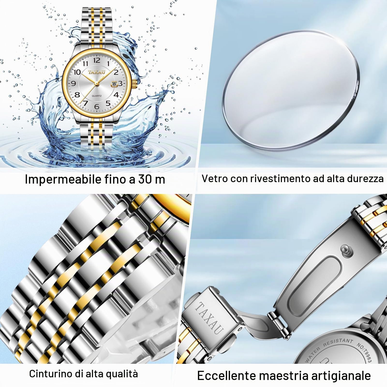 Taxau Orologi per le donne numeri arabi piccolo quadrante facile lettura orologi da donna stile semplice data orologi impermeabili in acciaio inossidabile per le donne Reloj para Mujer