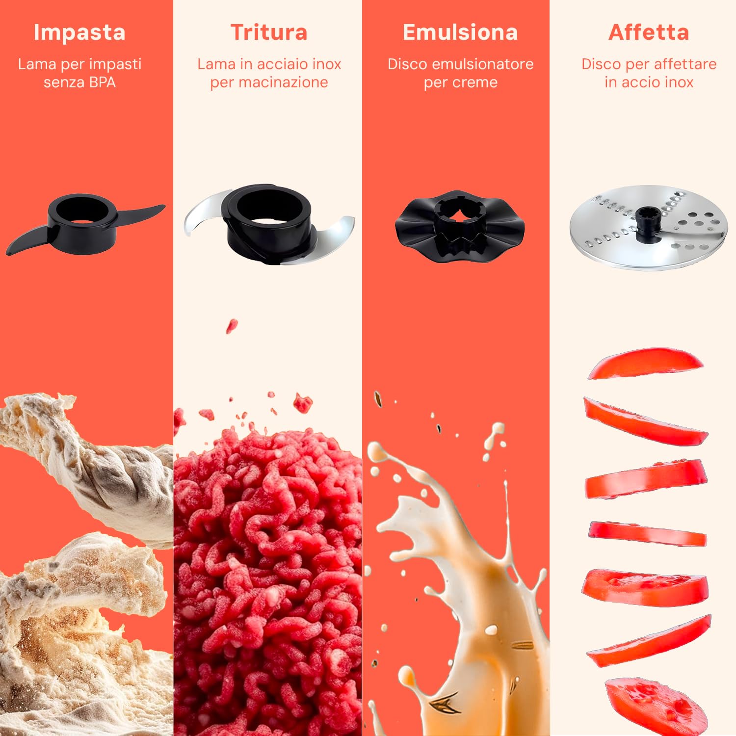 Avilia Robot Multifunzionale 7in1 750W con Boccale da 1,25L - Lame in Acciaio, 2 Velocità e Funzione Pulse - Tritare, Affettare, Grattugiare, Emulsionare, Impastare, Sminuzzare, Montare a Neve