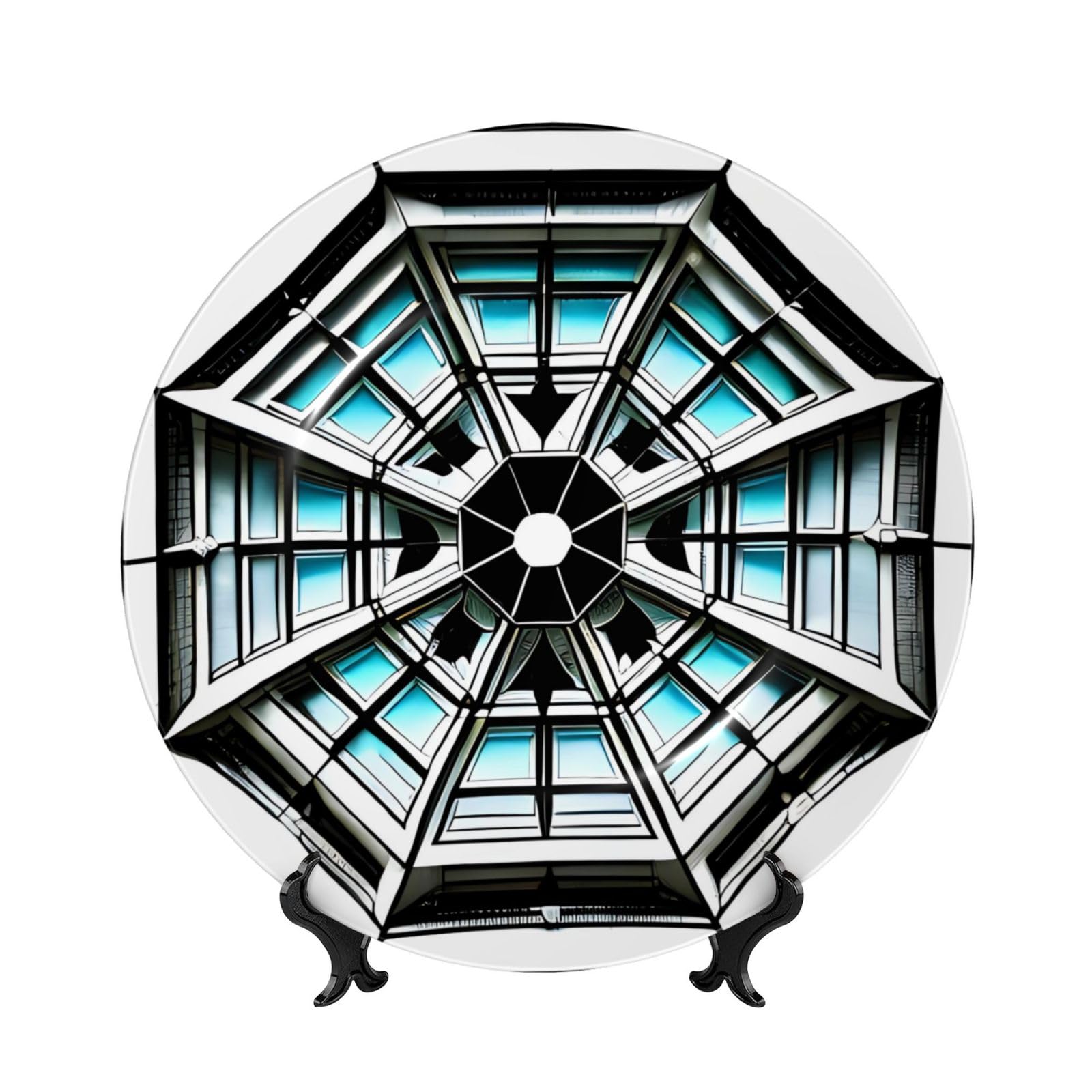 SXZVVBN Octagon Building Bone China Decorative Plate Art with Stand Removable Adhesive Hanging for Home Office 10in（25cm）