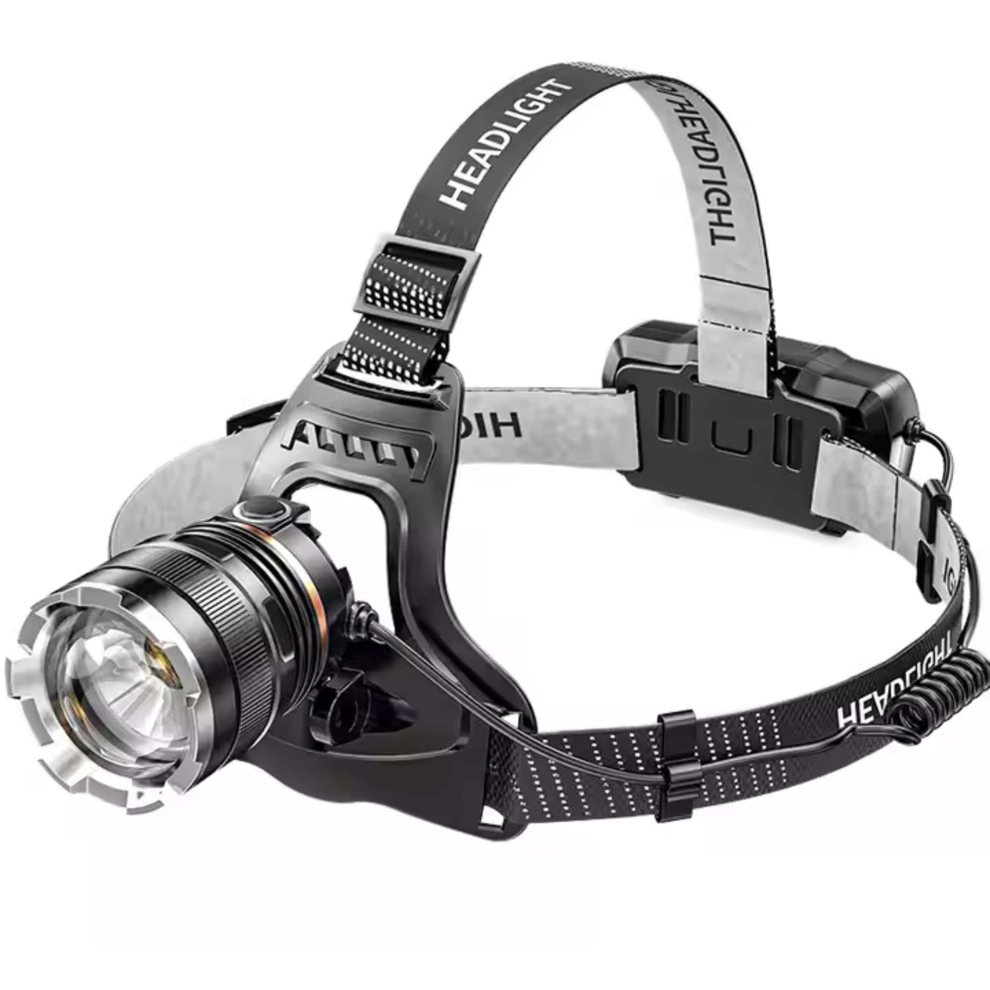 DOMIRA Rechargeable Head Torch – 5000LM Super Bright LED Headlamp with 6 Modes, Red Warning Light, Zoomable Waterproof, Adjustable USB 5200mAh for Running, Camping, Fishing & Outdoor Use