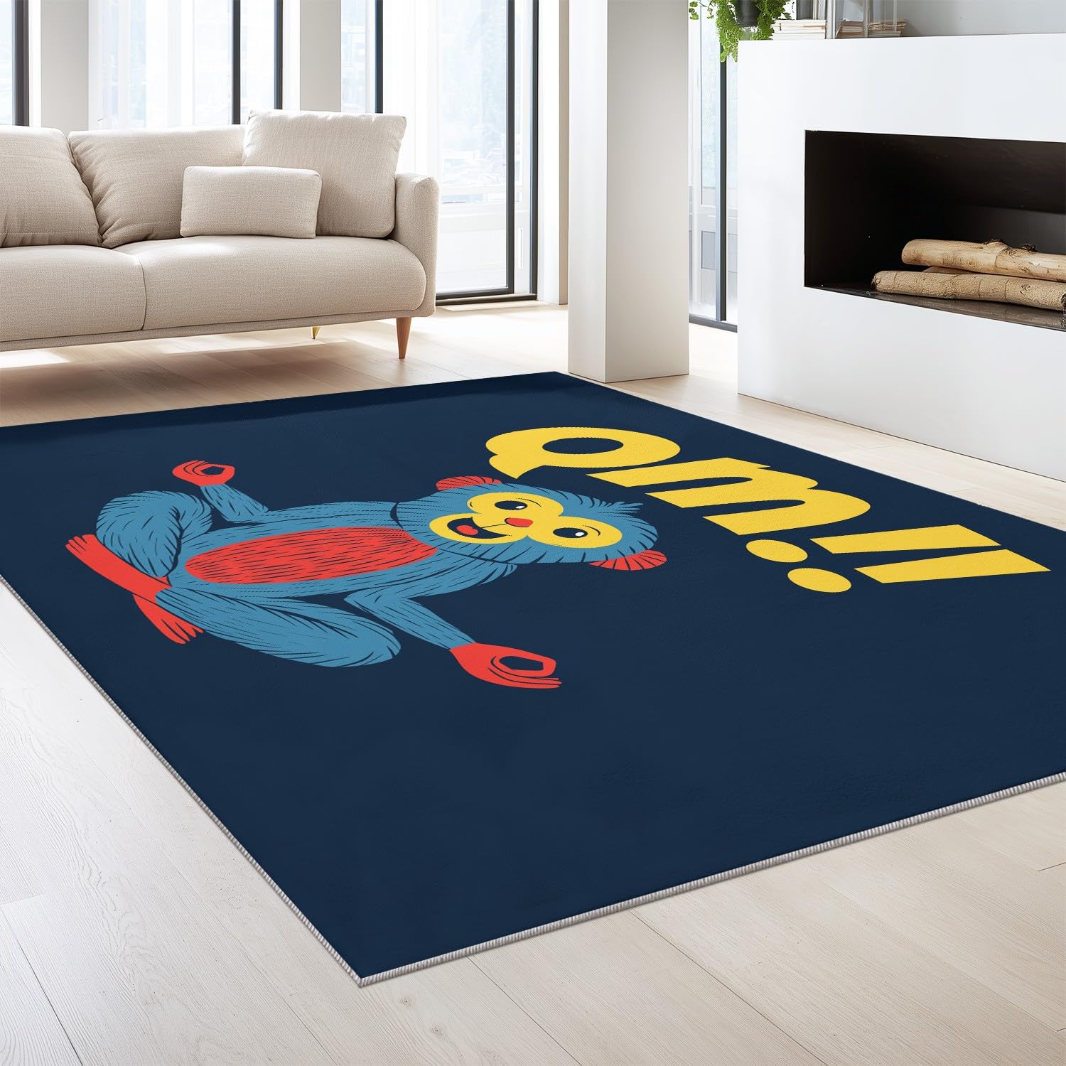 Générique Tappeto lavabile a macchina umoristica scimmia, 140 x 200 cm, tappetino antiscivolo meditazione Zen scimmia soggiorno camera da letto cucina ingresso sala relax decorazione casa, blu