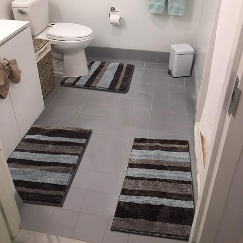 Vaukki Juego de alfombras de baño de 3 piezas, antideslizante, de microfibra peluda, absorbente, lavable, tapete de pasillo para bañera (18 x 26
