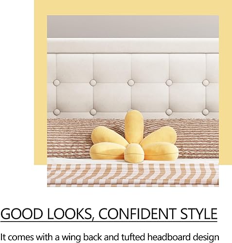 Miniatura 4 de alazyhome Moderna plataforma tapizada de terciopelo tamaño individual con cabecero con botones acolchonados, listones de madera maciza, soporte, no