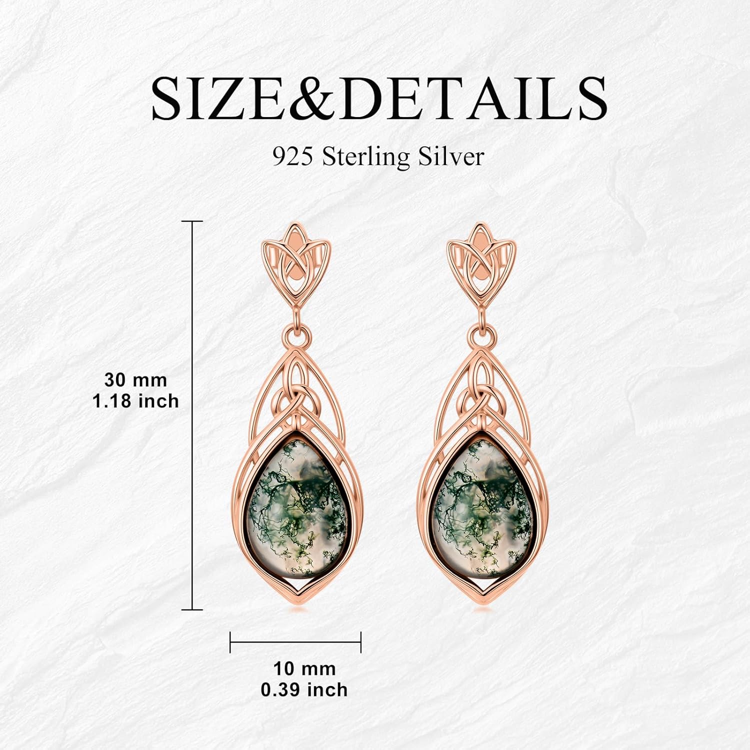 Moss Agate Earrings for Women 30x10mm Moss Agate Dangle Earrings in Sterling Silver Jewelry Gift