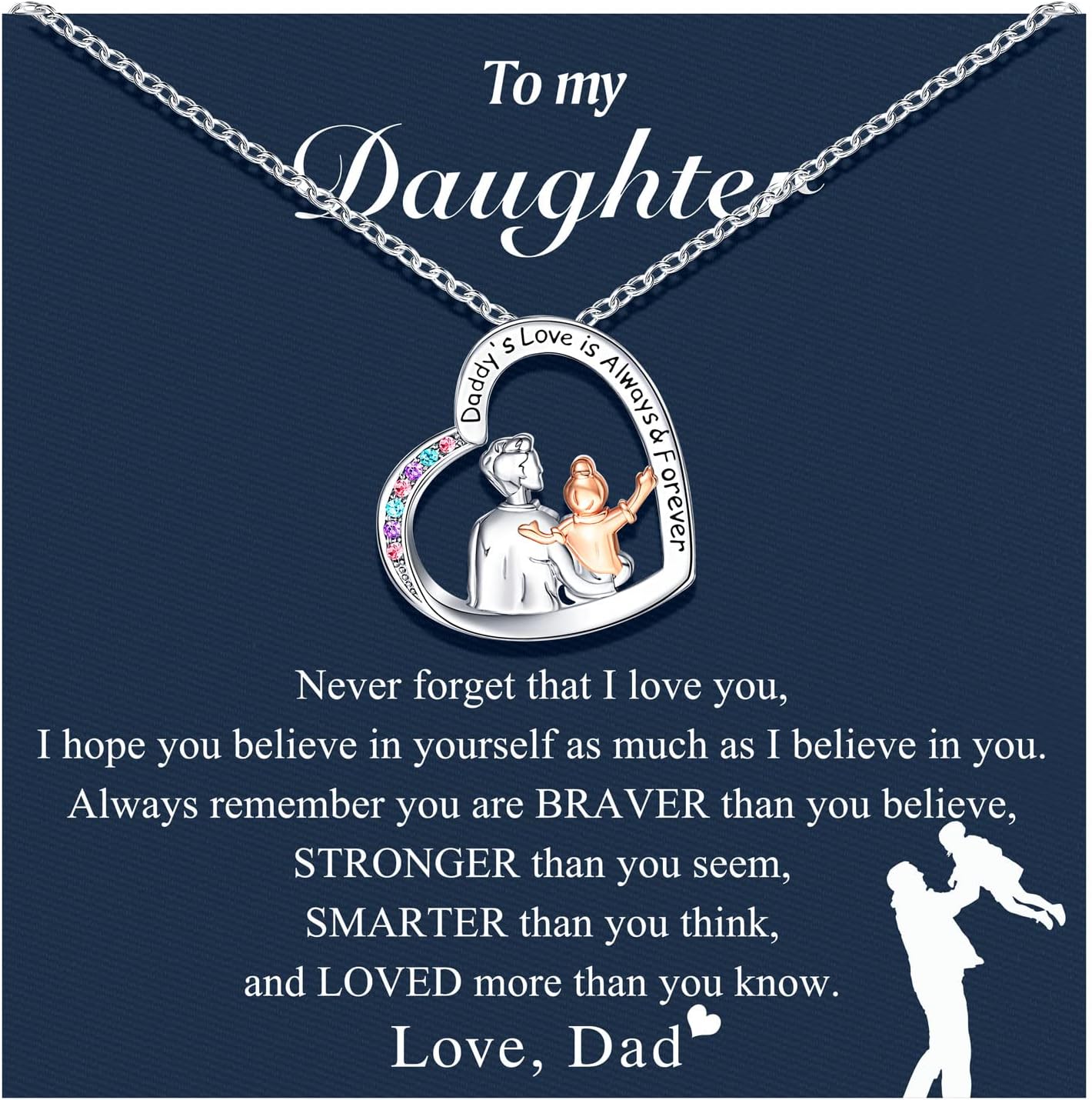 Daughter Necklace from Dad Daddy Father Valentines Birthday Gifts for Kids Girls Teen Tween Jewelry 8 10 12 13 14 16 11