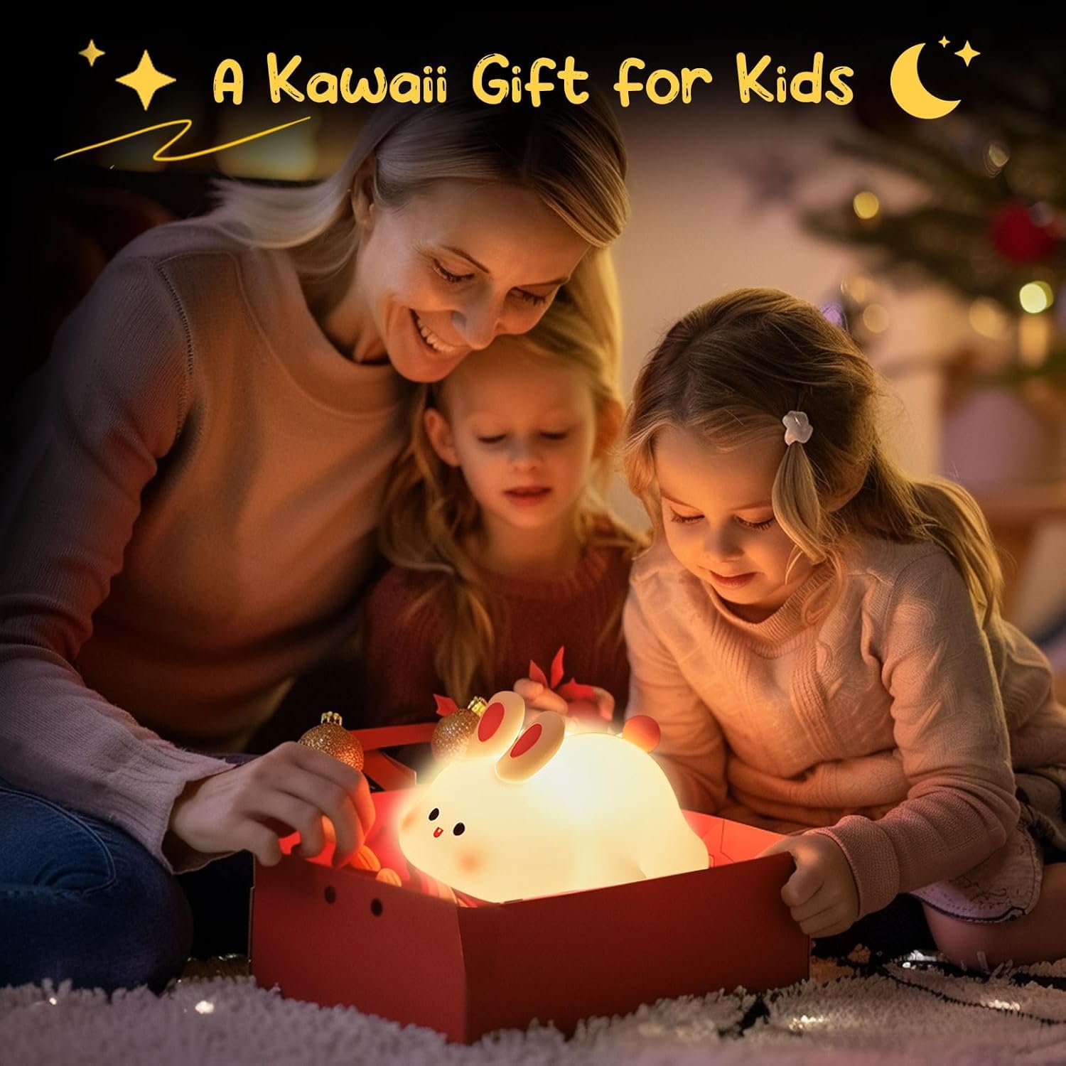 DUWOL Kids Night Light Silicone Rabbit Night Lamp Rechargeable Cute Lamp with 3 Level Brightness Kids Night Lights for Bedroom Baby Nursery and Study Desk Decorative Diwali Christmas Night Light 4