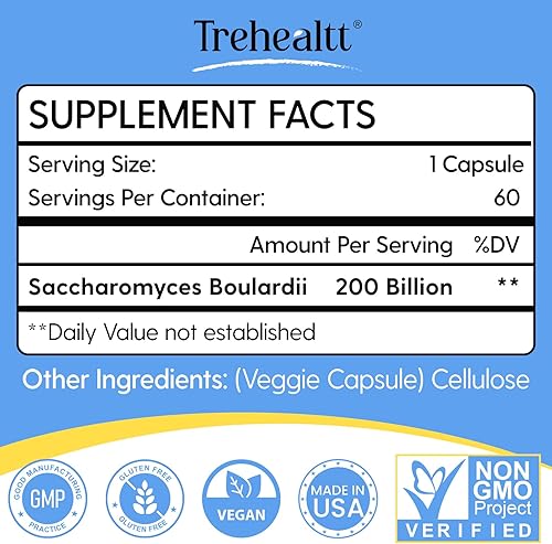 Miniatura 8 de Probióticos Saccharomyces Boulardii de 200 mil millones de UFC, probiótico clínicamente estudiado para mujeres y hombres, levadura para intestino,