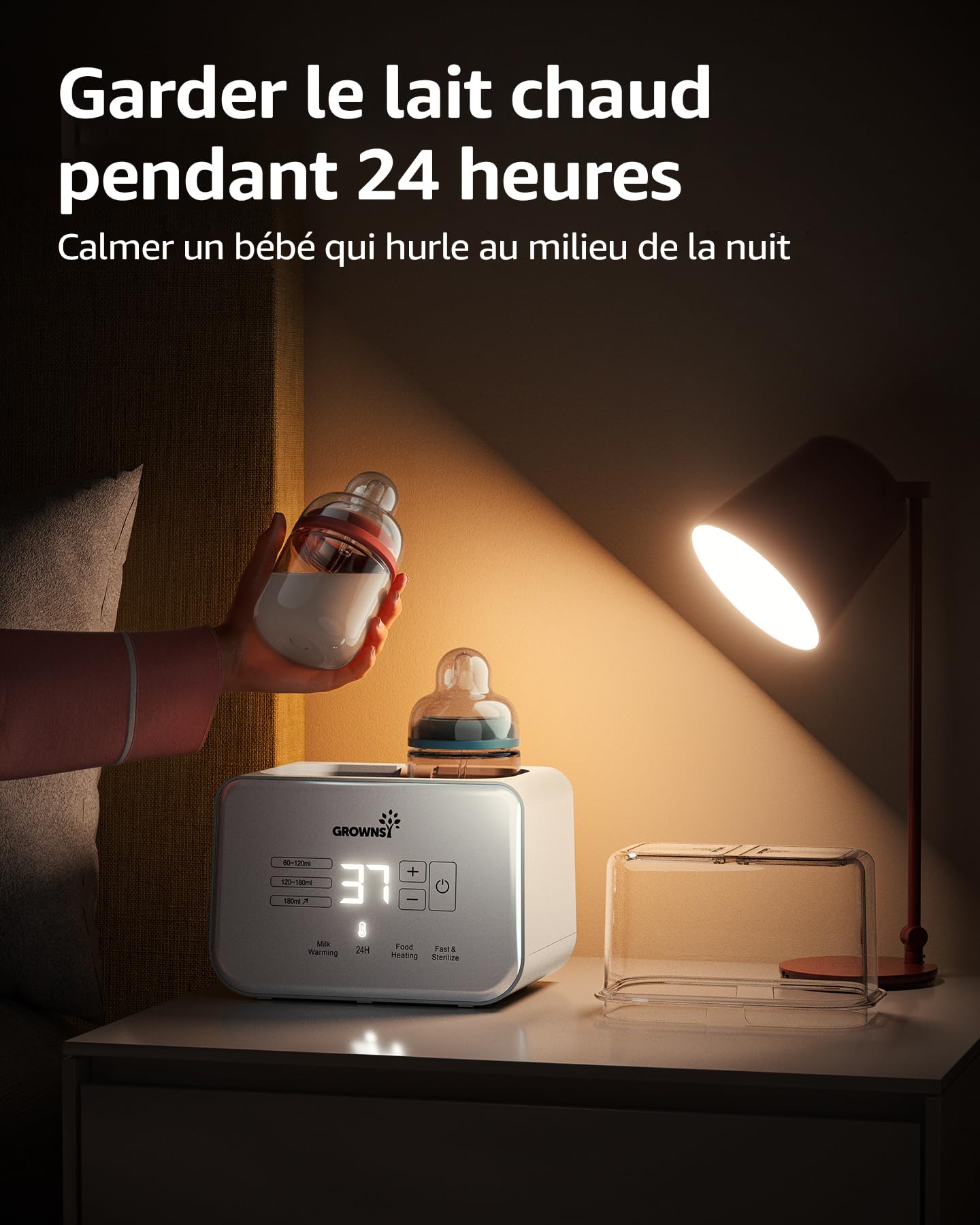 Grownsy Chauffe Biberon Double 9-en-1 avec Fonction de Stérilisation, Écran LCD et Contrôle Précis de la Température, Maintien au Chaud 24H, Décongélation, Chauffe-Petits Pots, Sans BPA