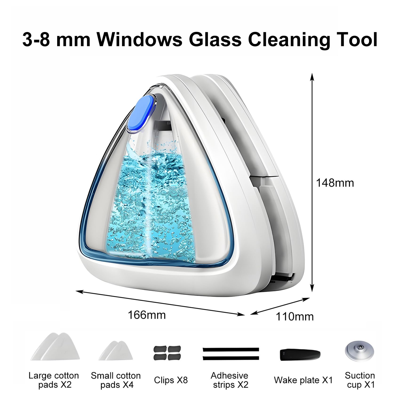 Magnétique Nettoyeur de Verre Double Visage Glaze 3‑8 mm, Outils de Nettoyage Outil de Brosse de Nettoyage magnétique réglable, Lava Vitre Aimanté Double Vitrage, pour Fenêtres d’Épaisseur 3-8mm