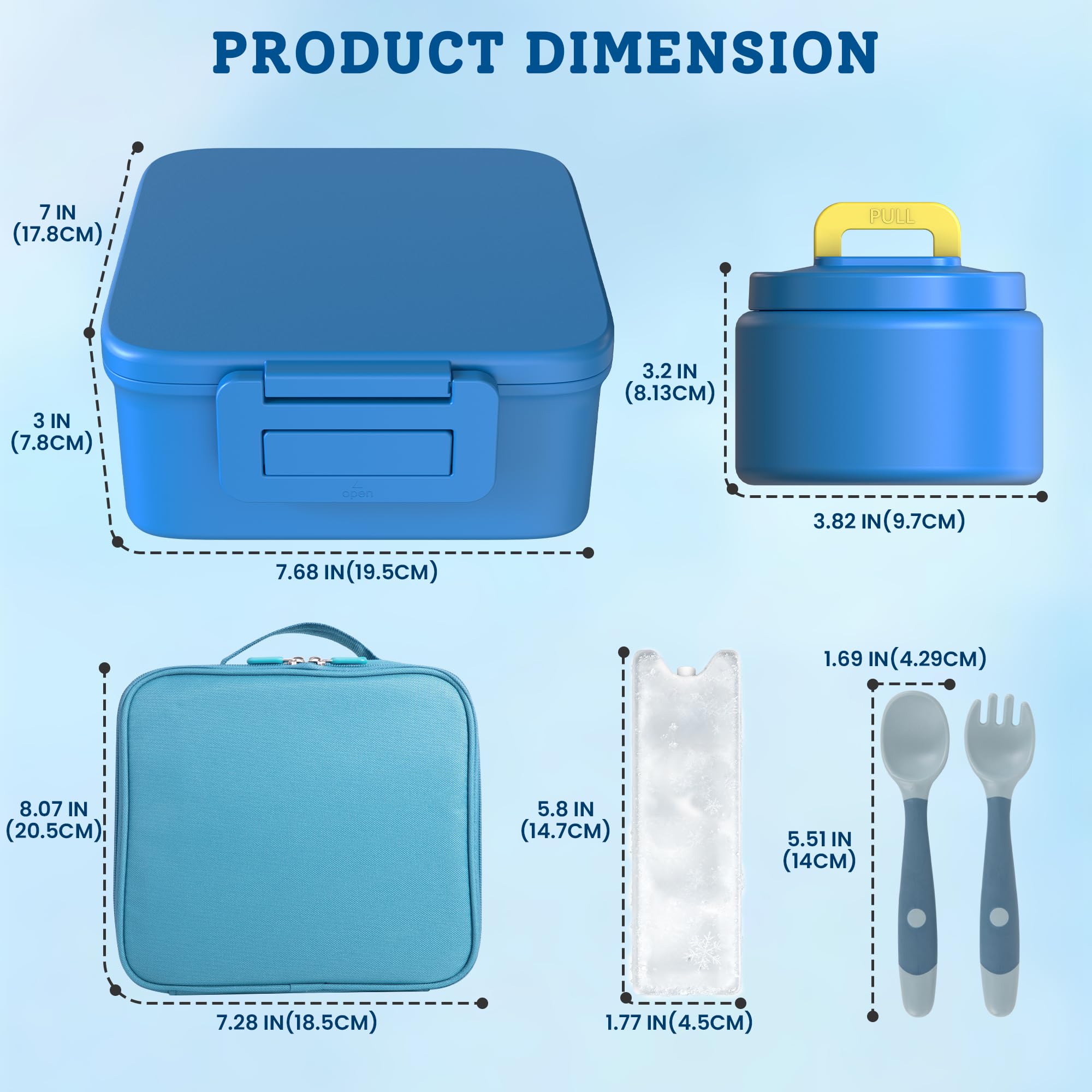 MAISON HUIS Bento-Lunchbox mit 237 ml Suppen-Thermo, 5 Fächern, auslaufsicherer Behälter, Thermobehälter für heiße Speisen und isolierte Lunchtasche, BPA-frei, für Reisen, Schule (blau)