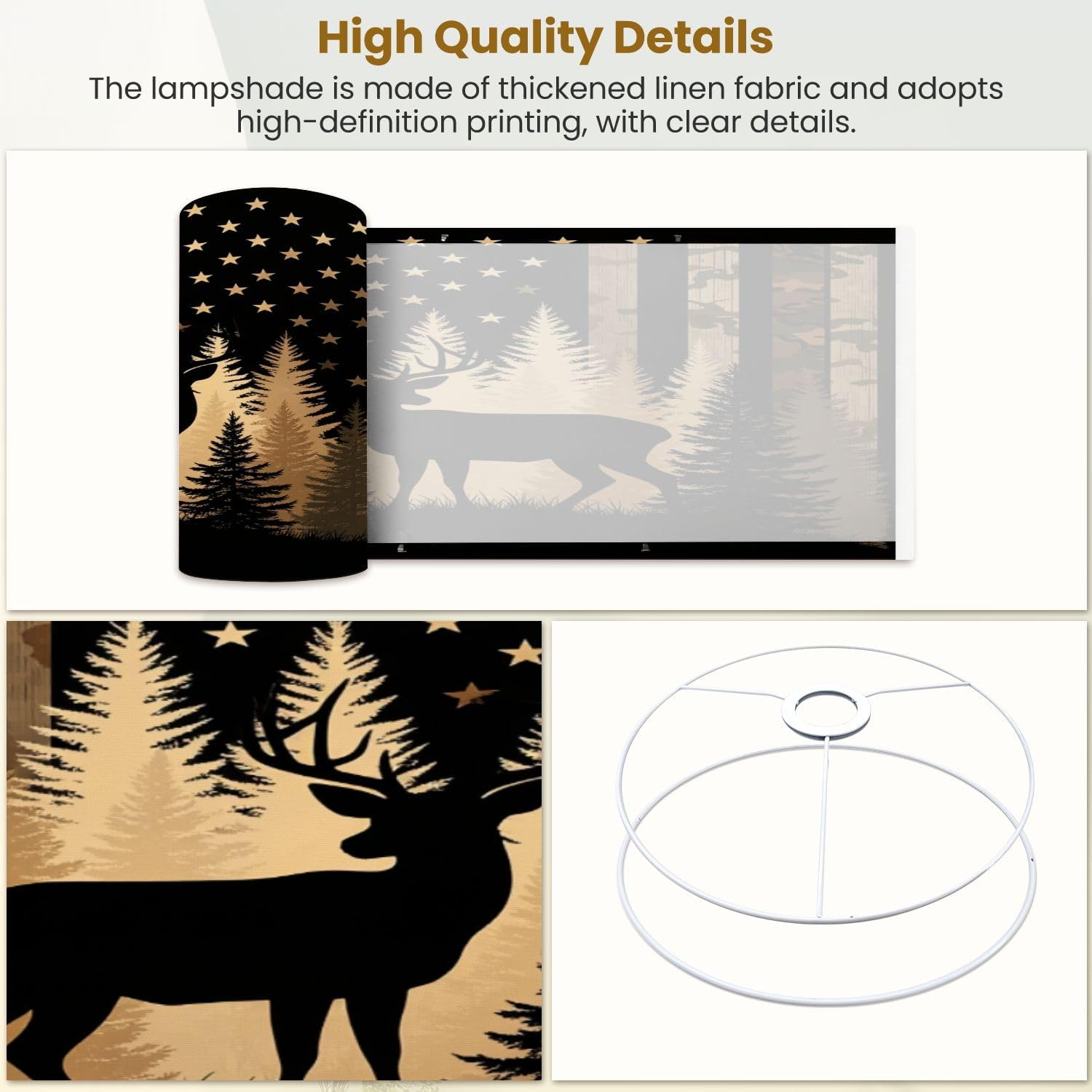 Linen Drum Lamp Shades 1 Pack Easy Assembly 13’’ W x 10’’ H Rustic Hunting Majestic Deer Forest American Flag Camouflage Replacement Lamp Shades for Table Lamps Farmhouse Lamp
