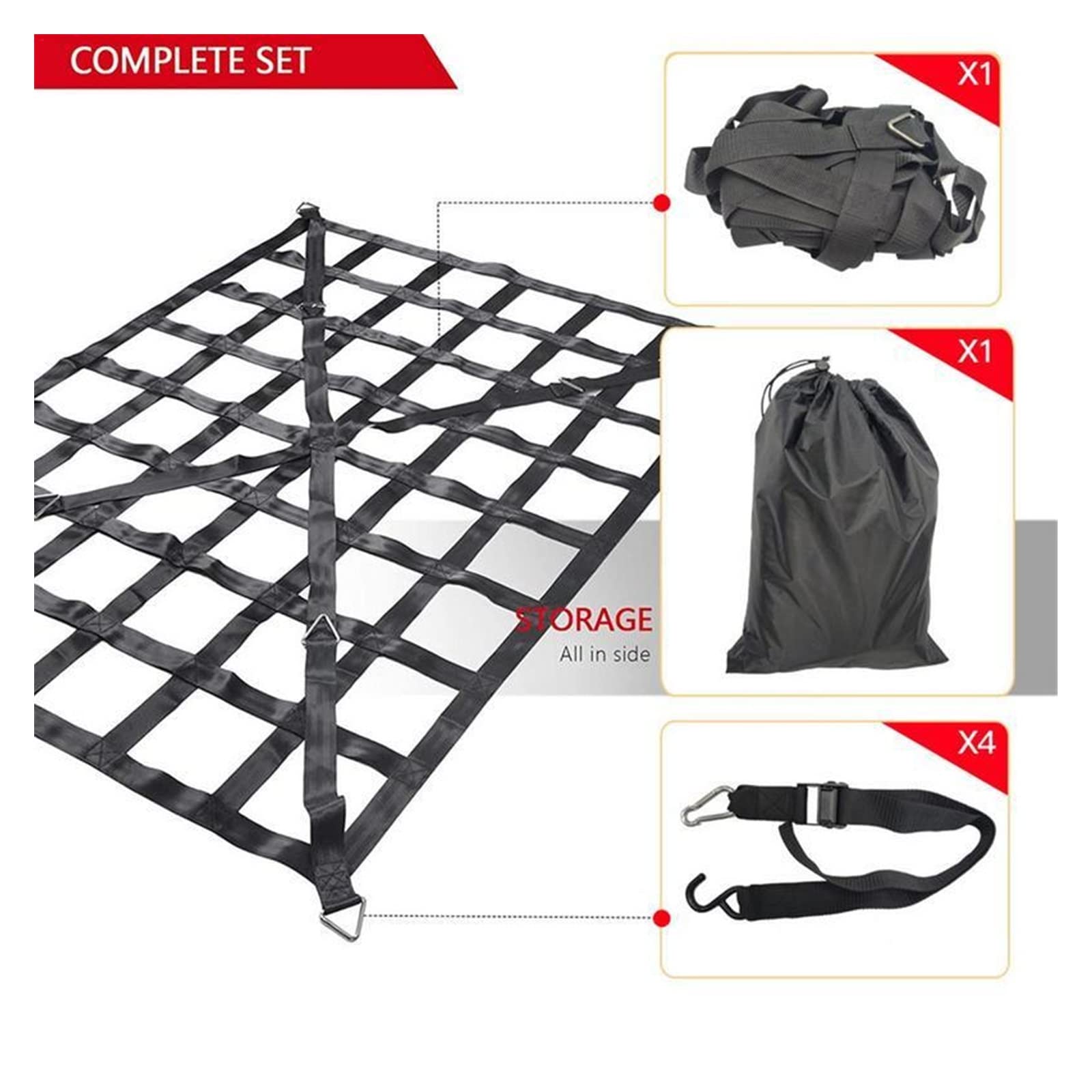 Xuanqingyi Store Auto-Kofferraum-Dachnetz, Netz-Gepäcknetz, schweres Gepäcknetz, LKW-Anhänger, Müllcontainer, verlängerte Netzabdeckungen, Gepäcknetze mit 4 festen Gurten (Color : S)