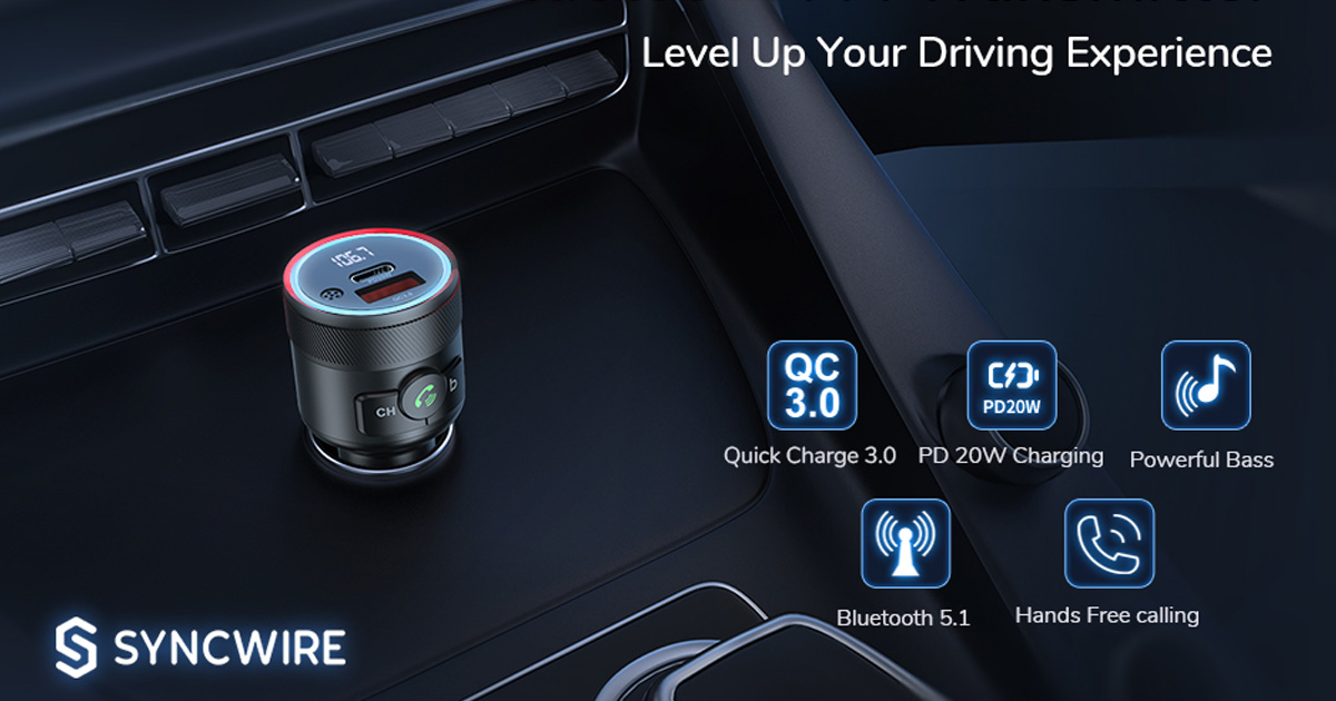 Transmetteur FM Bluetooth 5.4 Syncwire - Chargeur Voiture 66W PD/QC3.0 - Double Micro, Son Hi-Fi Et Appel Mains Libres