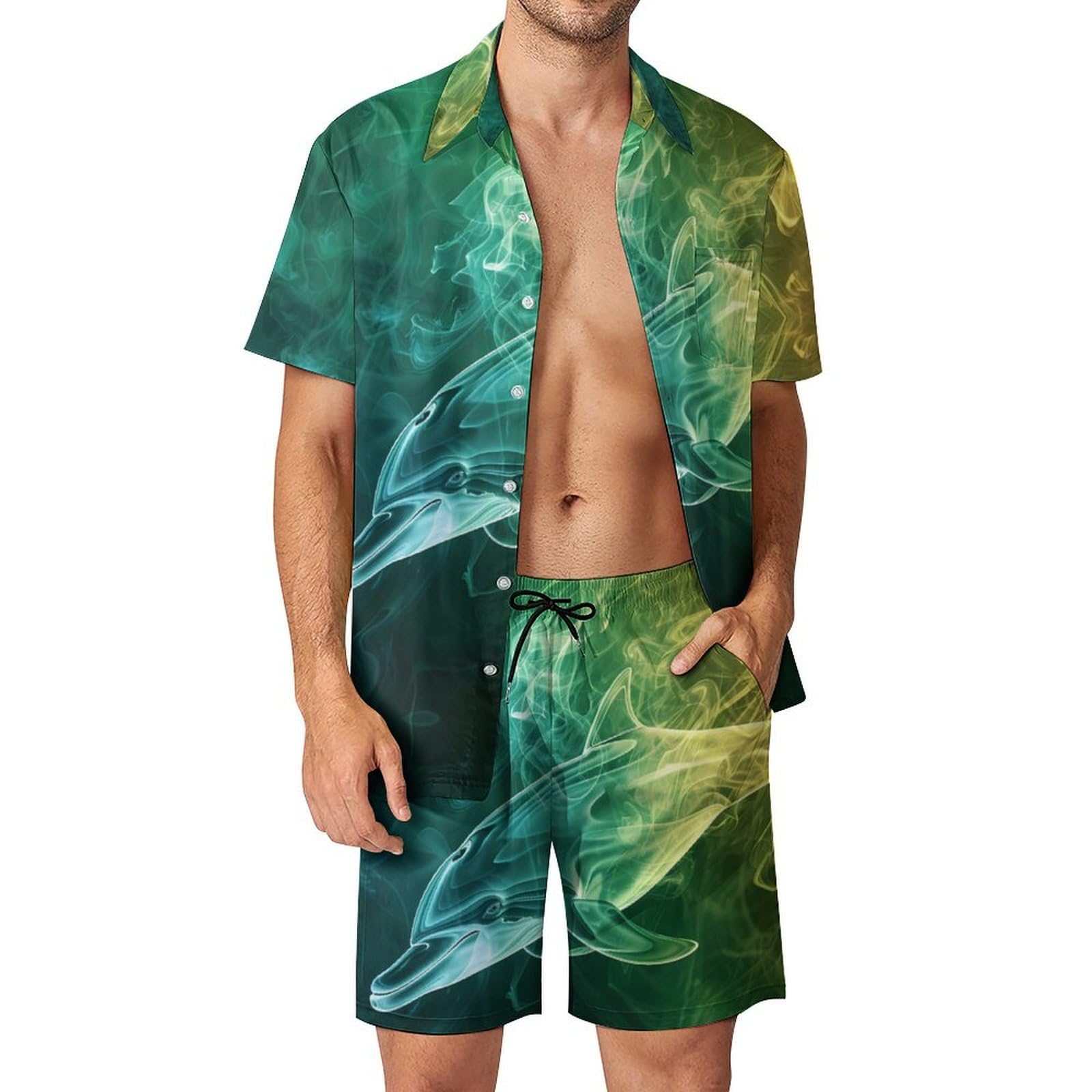 Ensemble Chemise Short Homme Luxe 2 Pièces Noir Doré - Imprimé Chaîne Hawaïenne Avec Chapeau Cloche - Style Décontracté Élégant