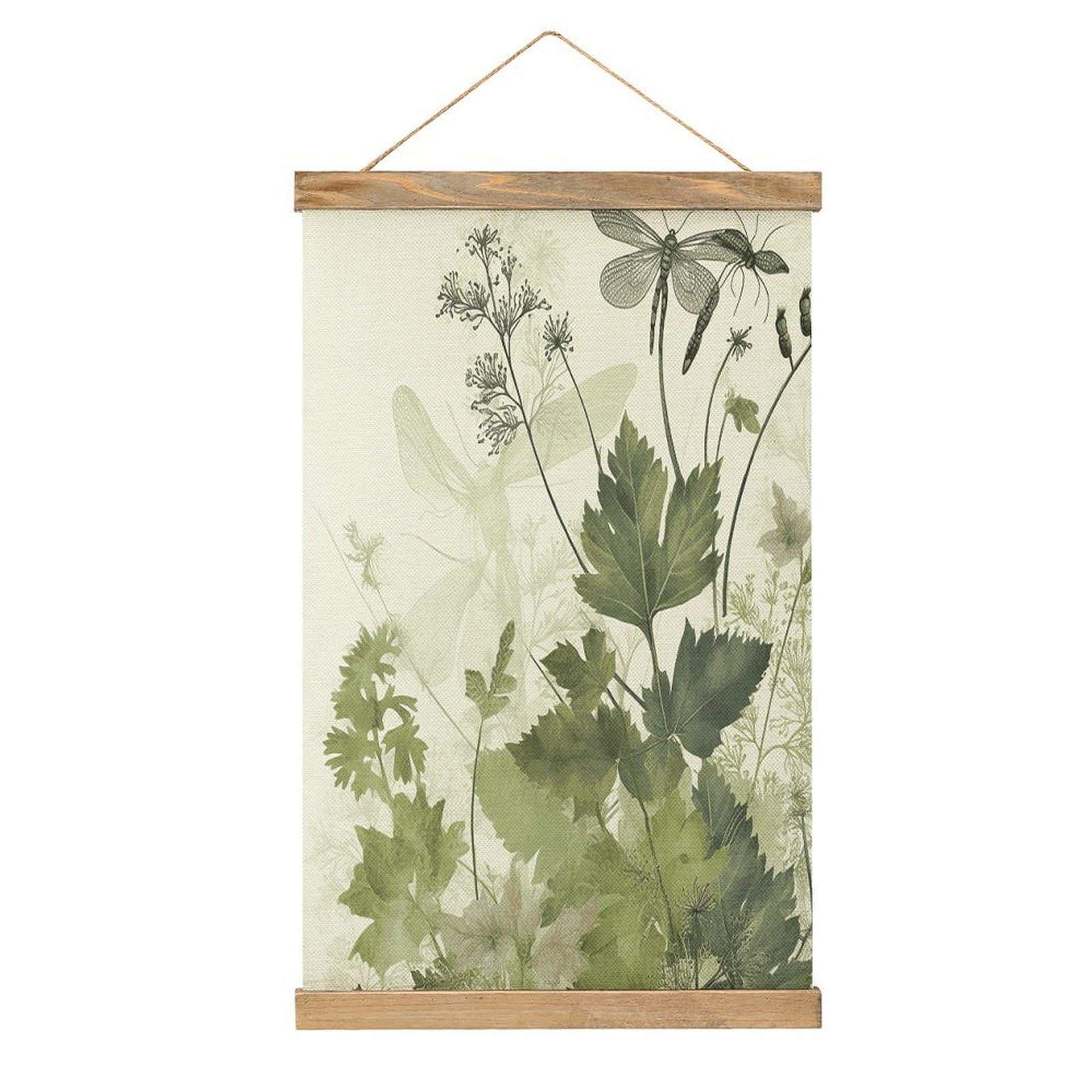 Fekiloot Style Foliage And Herbs With Dragonflies Winged Wall Art With Hanging,Scroll Painting-Vintage Decorative,Personalized Poster For Living Room Office Bedroom