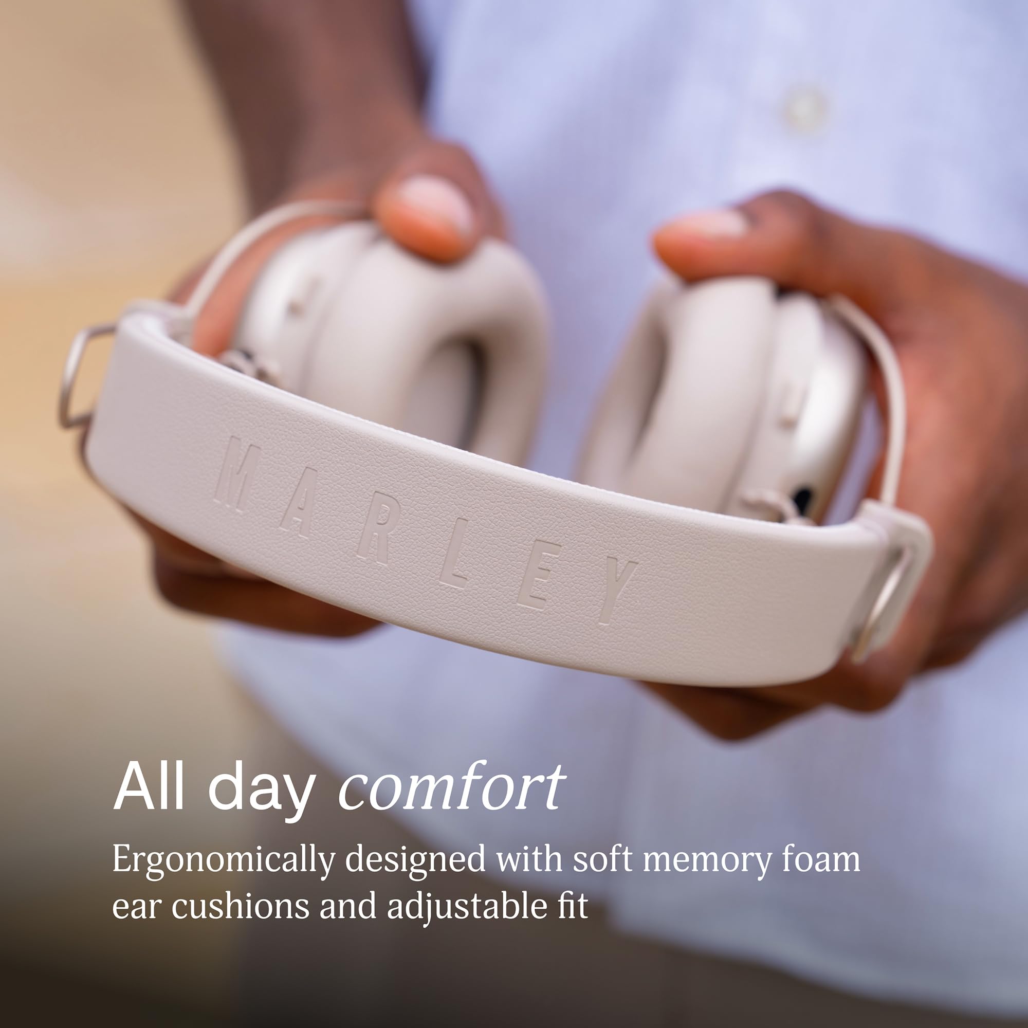 Marley House of Positive Vibration Rebel kabellose Bluetooth Kopfhörer - Over-Ear Wireless ANC mit adaptivem Noise Cancelling, 130 Std. Akku, IPX5, 40mm-Treiber, nachhaltige Materialien, Cream