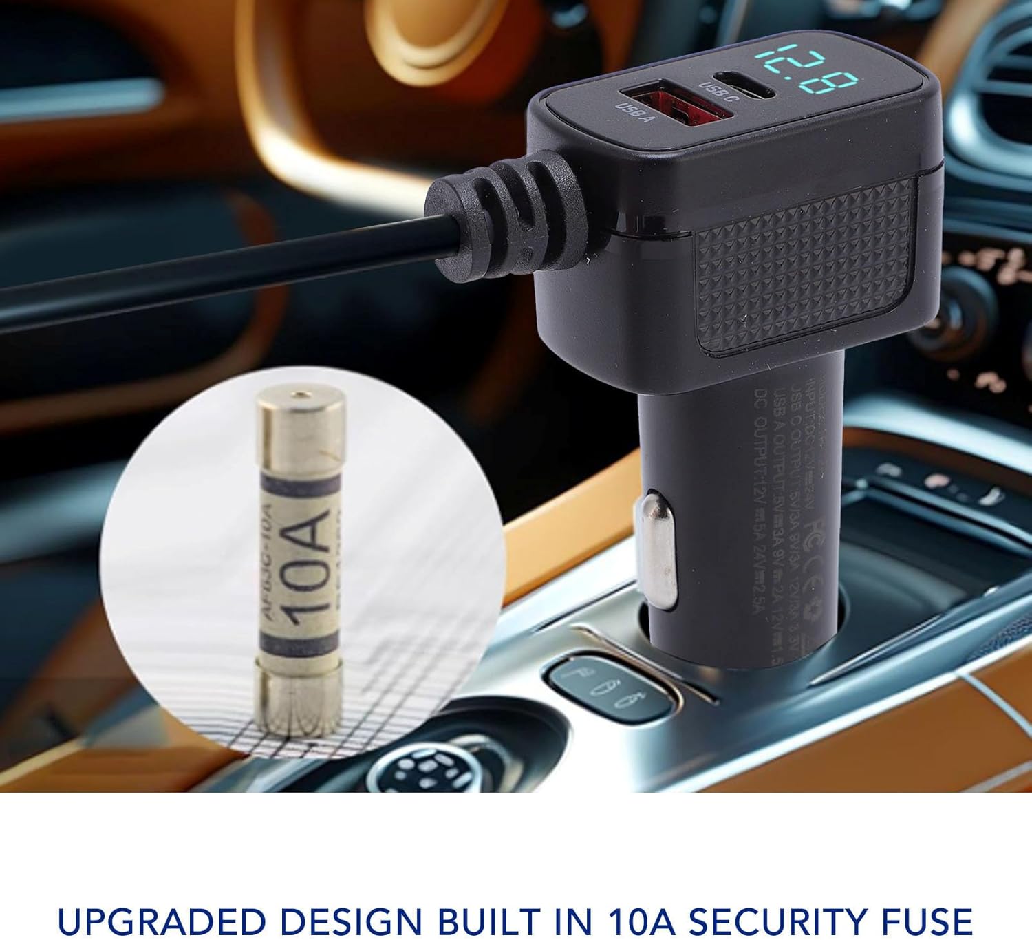 Cigarette Lighter Adapter with 10A Security Fuse