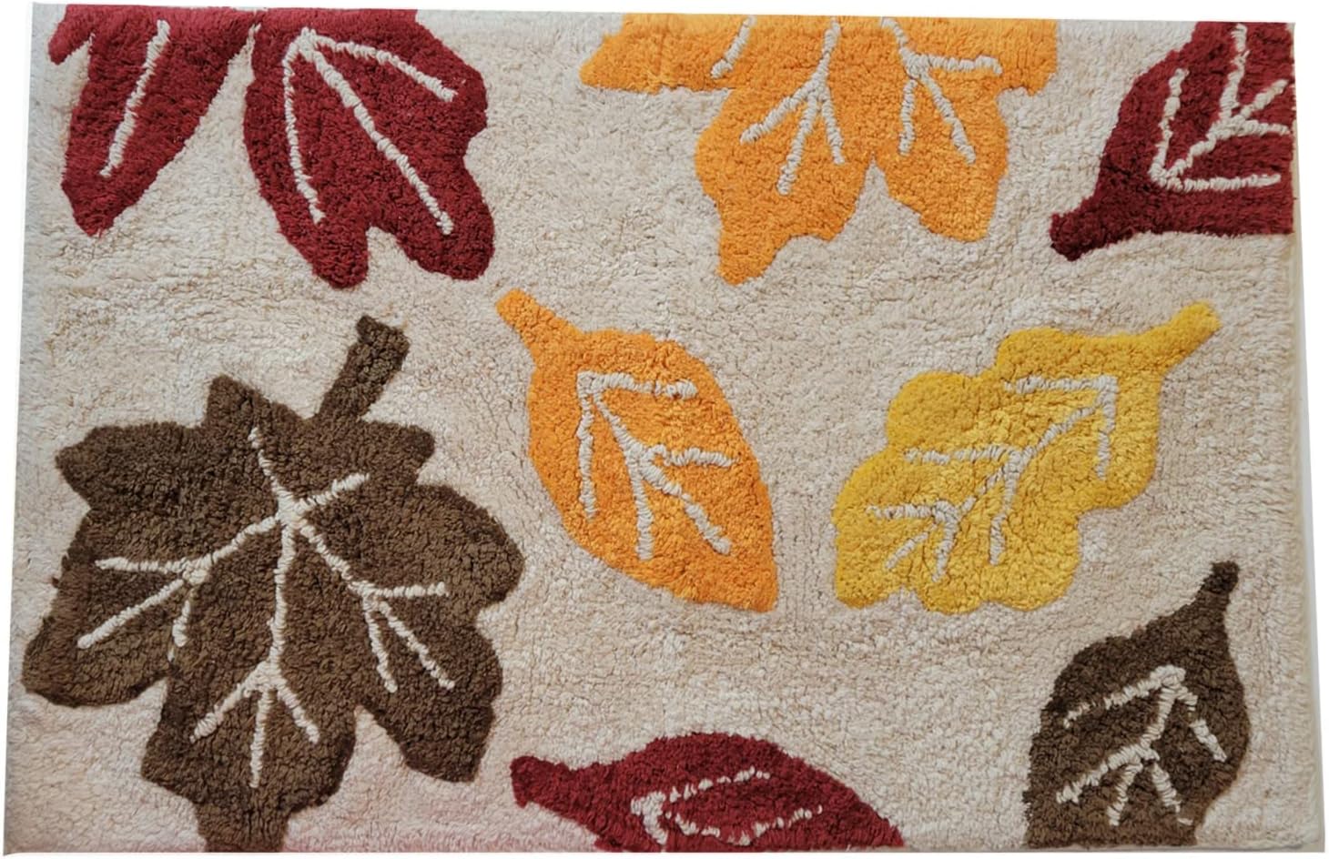 秋のバスルームラグ フラシ天コットン ソフトな吸収性バスマット、カラフルな葉のデザイン 秋と感謝祭の装飾用 20 x 30インチ 長