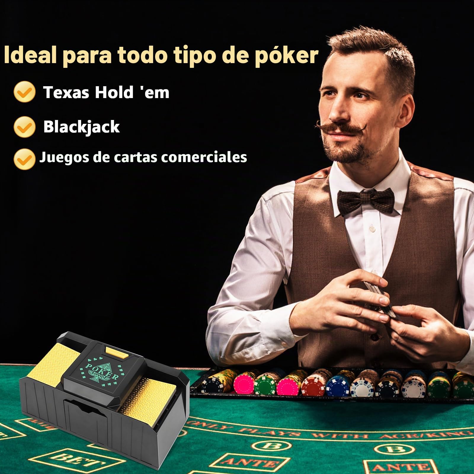 Barajador de Cartas Eléctrico, MXTIMWAN Barajador Automático de Cartas de 1 a 2 Barajas, a Pilas Máquina Barajadora de Cartas, para Jugar al Póquer, Texas Hold Em, Blackjack