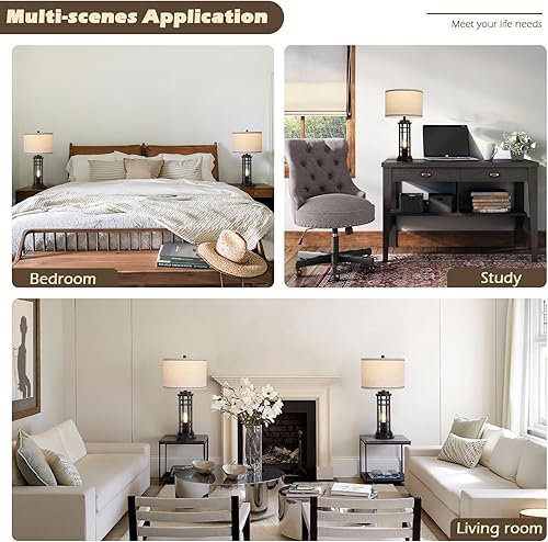 Miniatura 5 de Juego de 2 lámparas de mesa con control táctil con puertos USB, lámparas de noche regulables de 3 vías para sala de estar, dormitorio, lámpara de