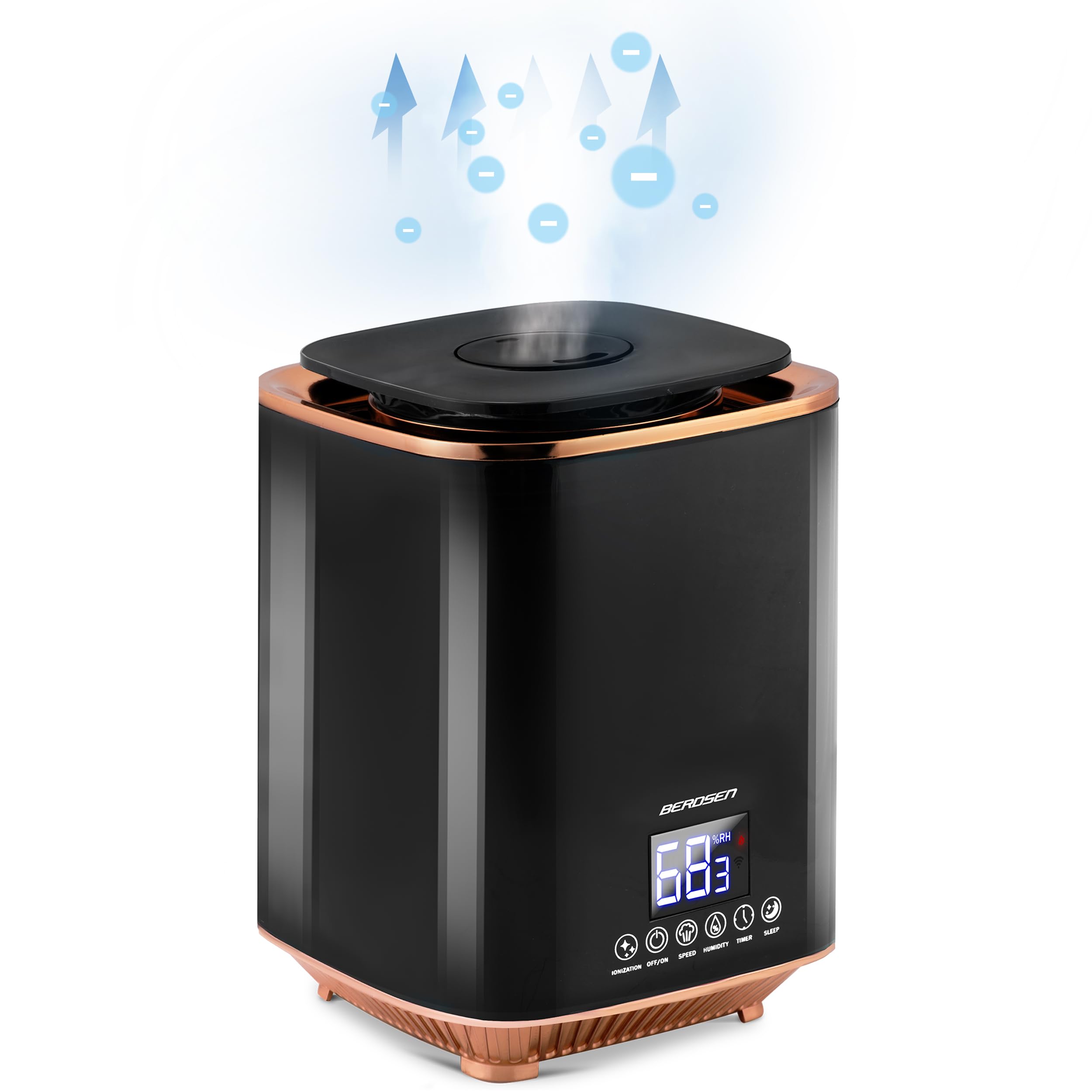 Berdsen - Umidificatore ad ultrasuoni - con ionizzatore e diffusore di aromi - Pannello di controllo LED - Spegnimento automatico, nebbia fredda - Serbatoio dell'acqua 2,6 L - Silenzioso - per camera