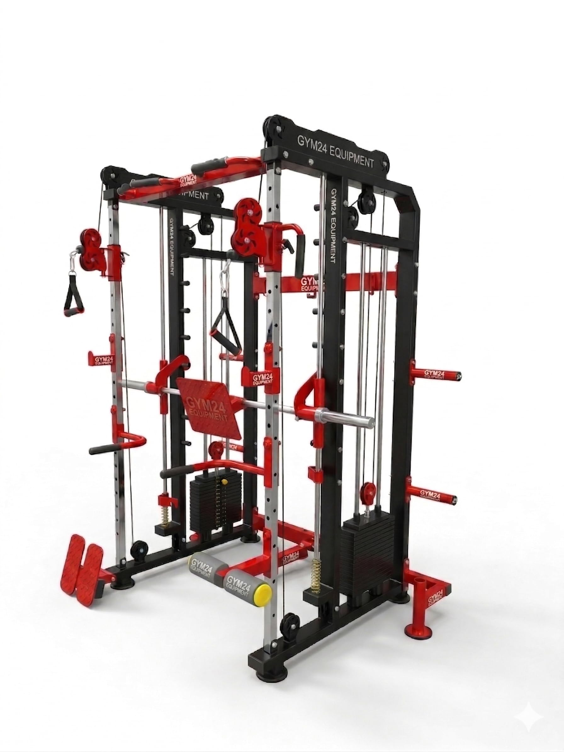 GYM24 EQUIPMENTS Multi Gym Functional Trainer with Smith Machine with Iron Weight Stack 80 kg Both Side for Home Gym Equipment (Red & Black)-image-9