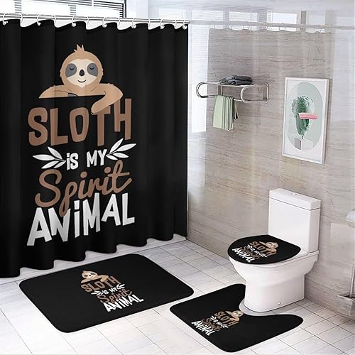 Sloths Spirit Animal - Juego de 4 cortinas de ducha con alfombras, tapa de inodoro, decoración de baño