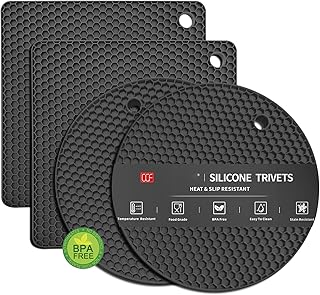 Thickened Silicone Microwave Mat, 4 Pcs Black Round and Square 7.08 Inch Heat Resistant Trivets Pot Holder for Hot Dishes, Pots and Pans (Black)